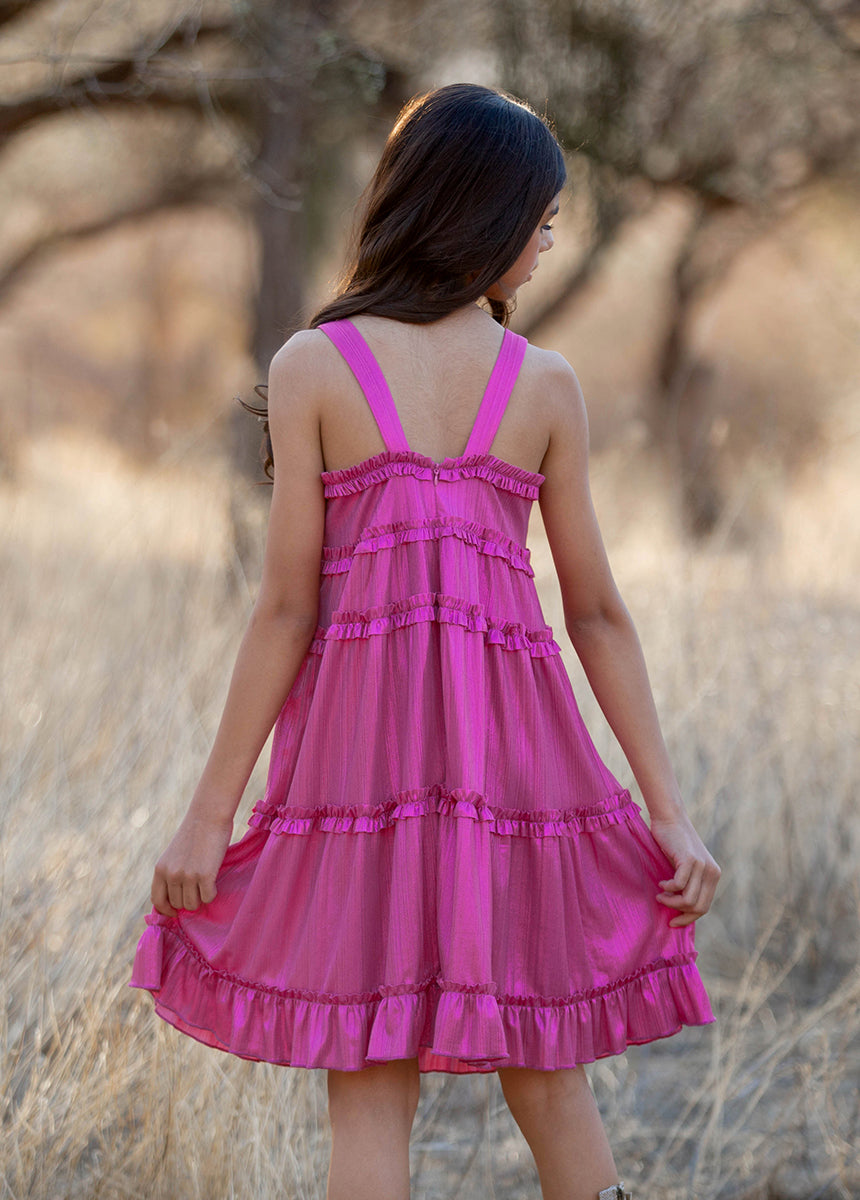 Darana Metallic Fuchsia Dress - Elegant Party & Evening Wear for Women | Perfect for Weddings, Cocktails & Special Occasions