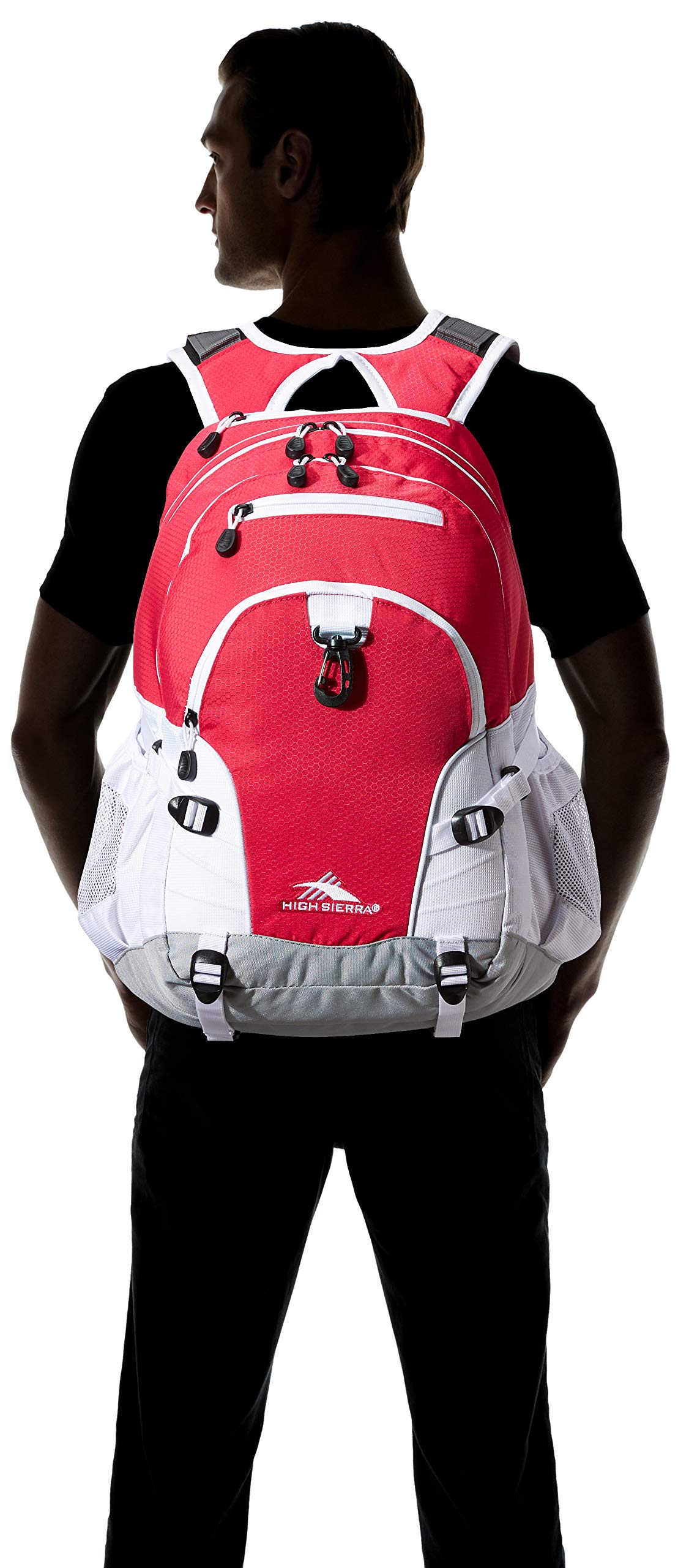 High Sierra Loop Backpack - Lightweight Travel & Work Laptop Backpack with Tablet Sleeve - Perfect for School, Office & Outdoor Adventures - One Size - Pink Punch/White/Ash