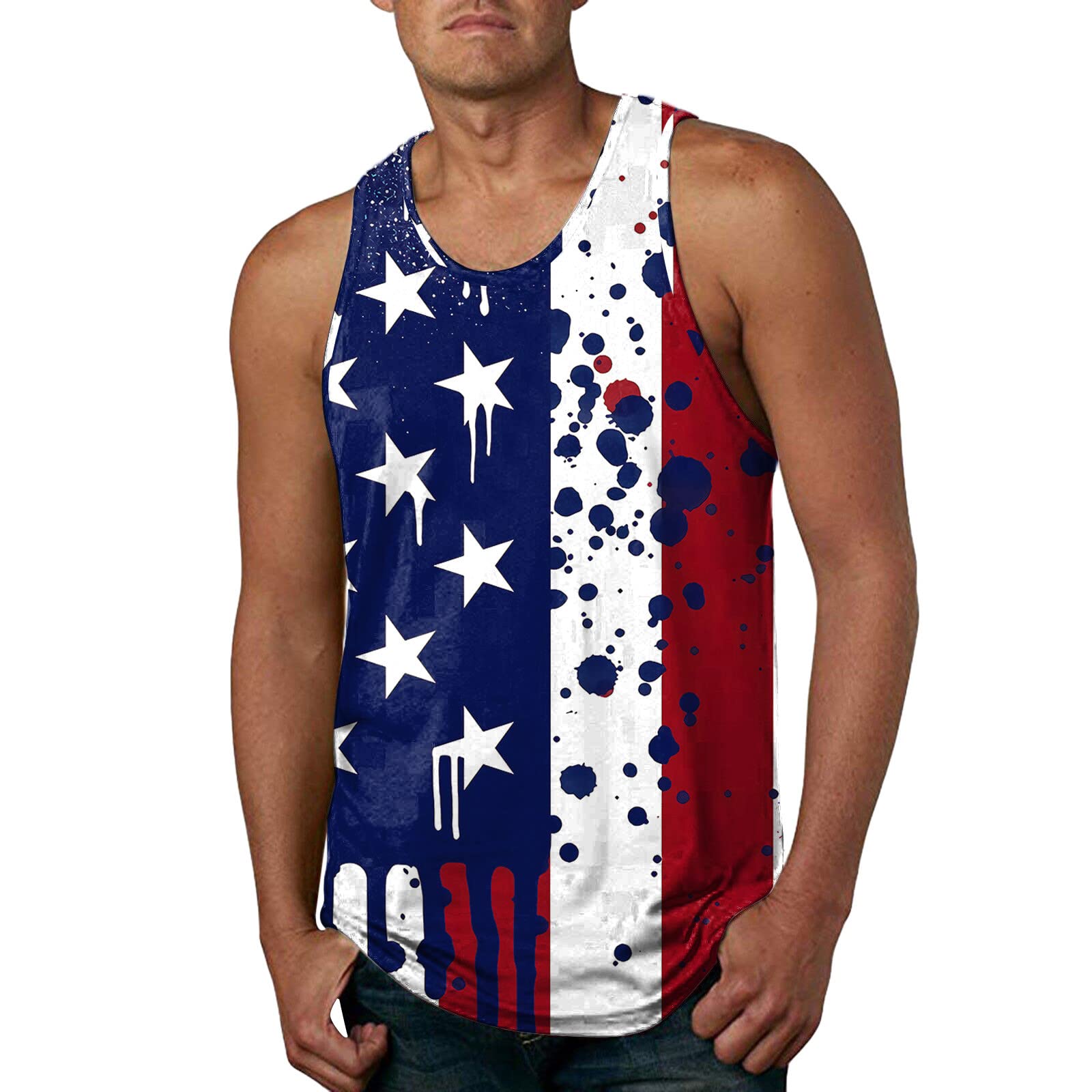 Printed O-Neck Sleeveless Flag Design Men's Casual Tank Top - Lightweight Summer Beachwear for Outdoor Activities & Spring Fashion