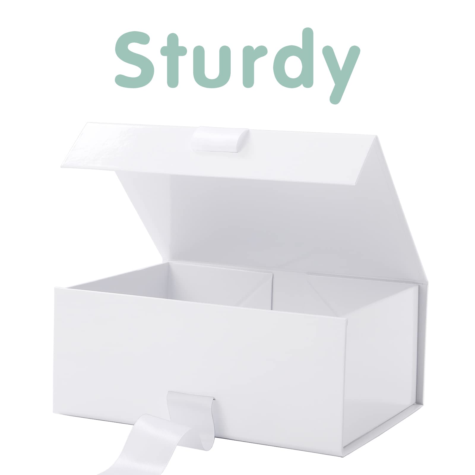 Happy Potato Gift Box with Ribbon - 9x6.5x3.8 Inches White Magnetic Bridesmaid Proposal Box with Lid - Perfect for Wedding Party Favors, Birthday Presents & Special Occasion Gift Packaging (Glossy White)