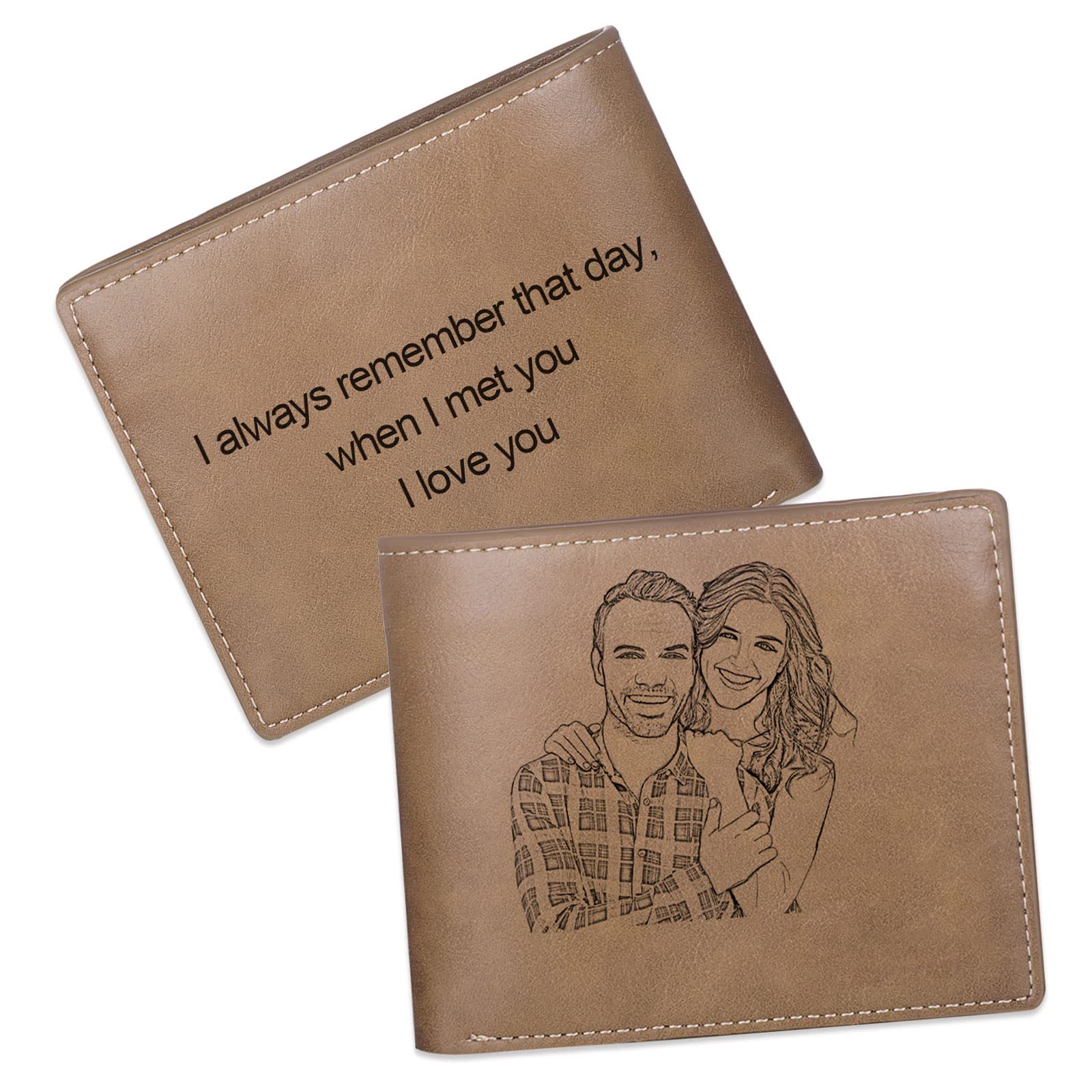 Personalized PU Leather Photo Wallet for Men - Custom Engraved Text Gift for Dad, Husband, Boyfriend | Perfect for Father's Day, Birthday, Anniversary & Special Occasions