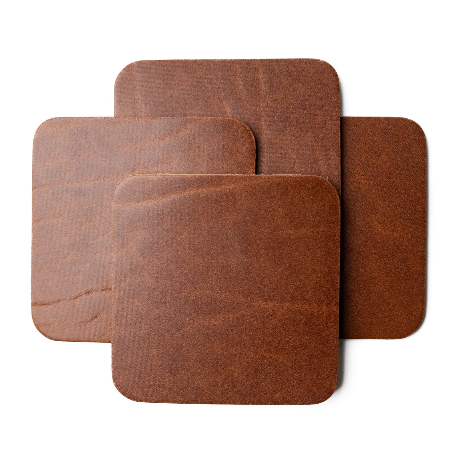 Premium 4-Pack Genuine Leather Coasters - Square Blank Design for Drinks & Glasses - Perfect for Home, Office, and Bar Use