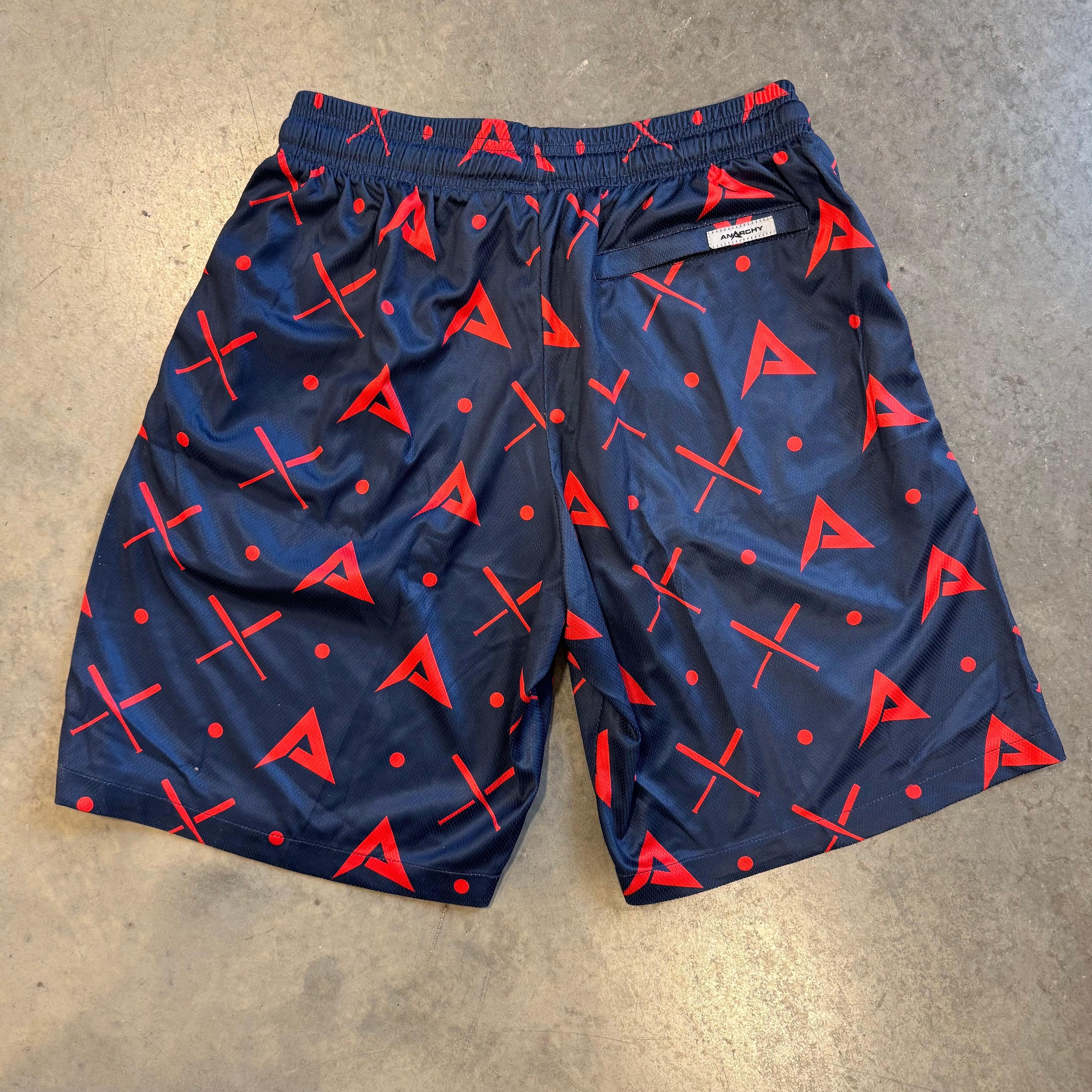 Anarchy Mesh Shorts for Men - Breathable Athletic Running Shorts with Side Pockets - Navy/Red - Perfect for Gym, Workout & Casual Wear