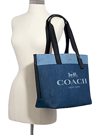 Coach Denim Tote Bag with Horse and Carriage Design - Stylish Women's Shoulder Bag for Work, Travel & Everyday Use