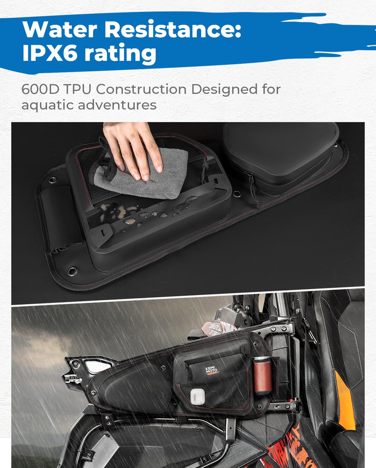 **KEMIMOTO TPU Fabric IPX6 Waterproof Side Door Bags for Polaris RZR XP 1000, Trail S 900, Turbo S (2014-2023) - Mudproof, Easy-Clean Zippers, Durable Off-Road Accessories | Perfect for Outdoor Adventures, Hunting & Trail Riding**