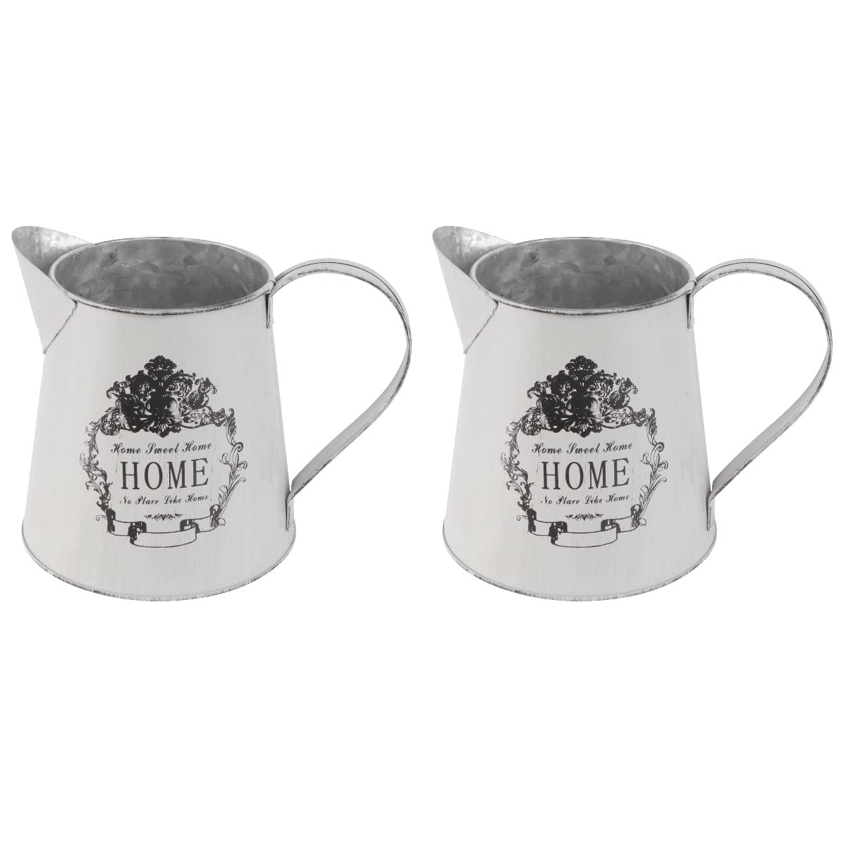 Vintage Iron Kettle Flower Pot Set of 2 - Rustic Metal Planters with Handle for Dried Flowers, Outdoor Decor, Garden & Patio Decorations (Light Grey) - Perfect for Farmhouse, Cottage, and Boho Home Decor Styles