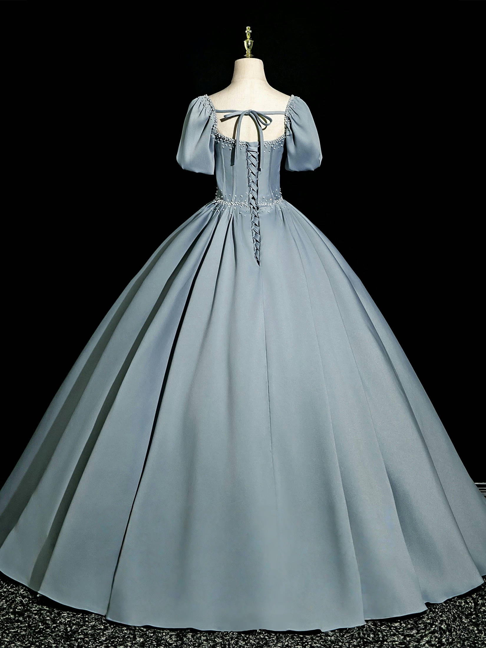 Elegant A-Line Sweetheart Neck Satin Long Prom Dress in Gray-Blue | Formal Evening Gown for Homecoming, Ball & Special Occasions
