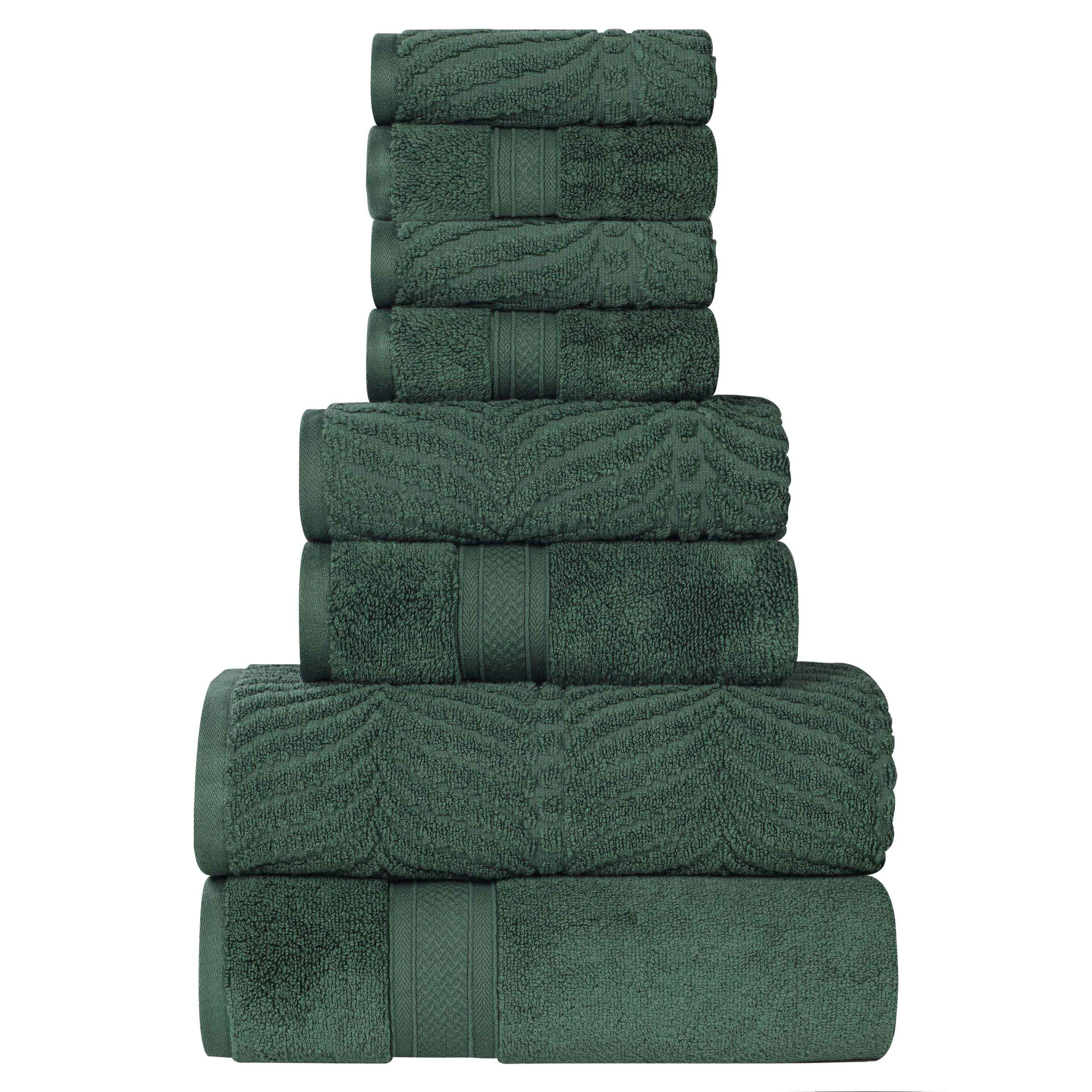 Premium 8-Piece Zero Twist Cotton Towel Set - Solid & Jacquard Chevron Design for Bath, Spa, and Luxury Home Decor