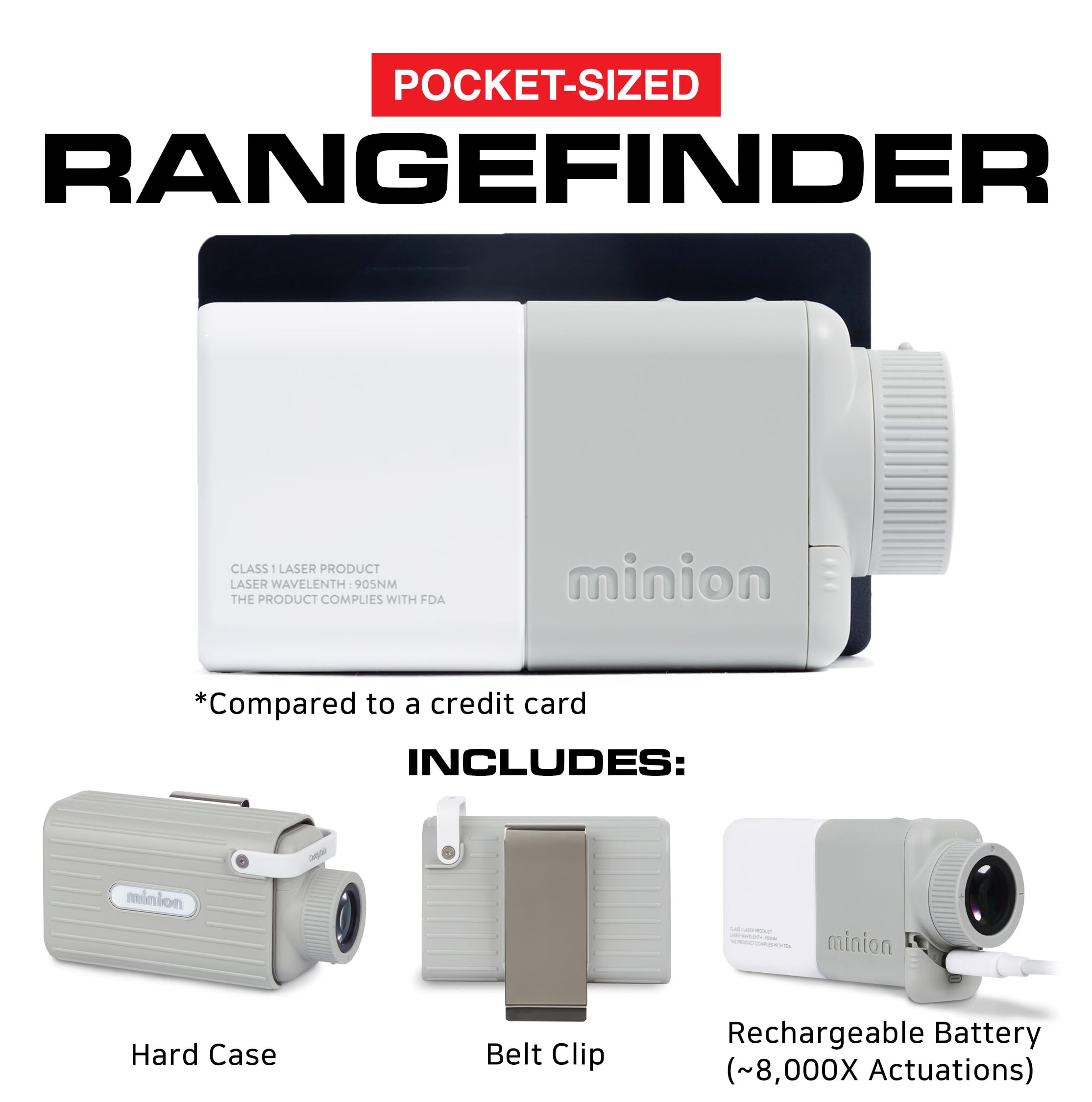 CaddyTalk Minion Golf Rangefinder with M-Slope Technology | 6X Magnification, Pin Finder, 3-700M Range, Water Resistant | 500mAh Rechargeable Battery & Case Included | Perfect Golf Gift for Men & Women (White/Grey) | Ideal for Tournament Play, Practice & Course Navigation