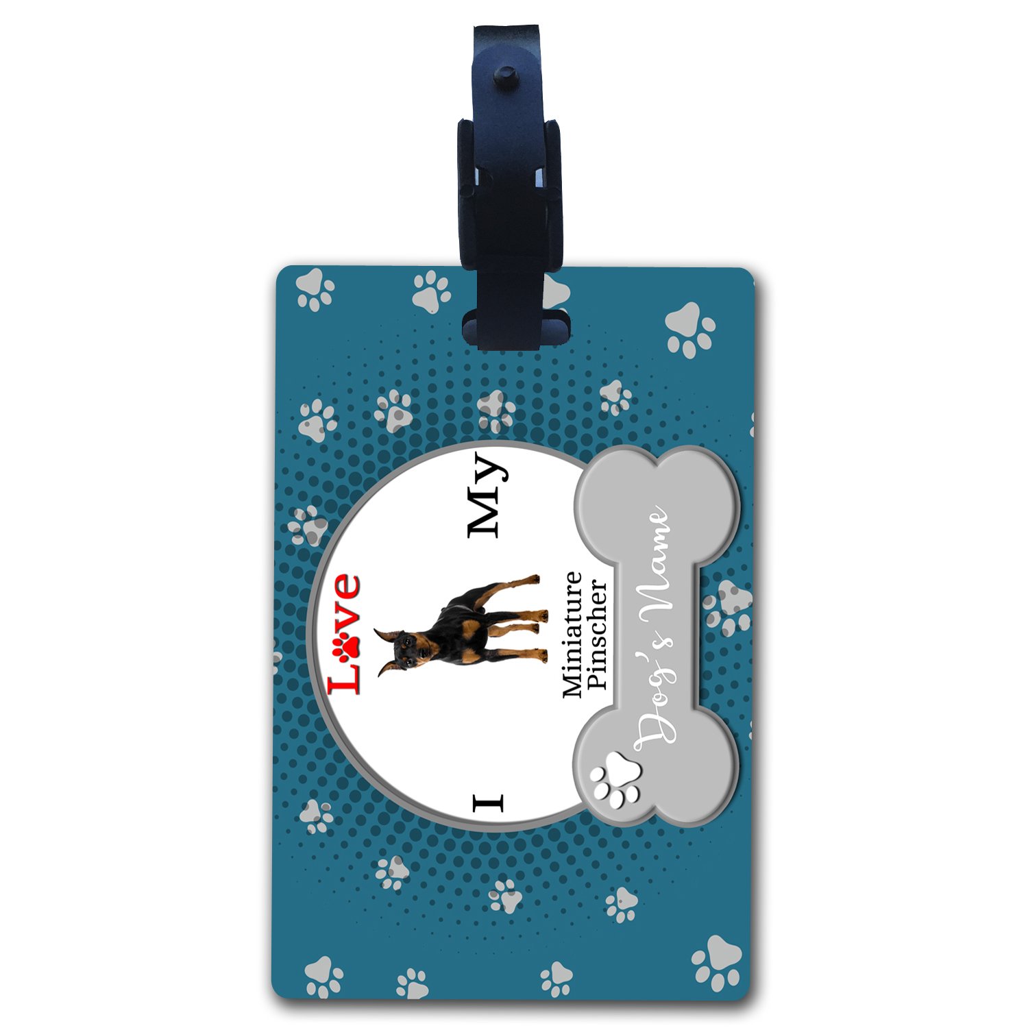 Personalized Dog Luggage Tag - Custom Name I Love My Miniature Pinscher | Durable Pet ID Tag for Travel | Perfect for Suitcases, Backpacks & Pet Carriers