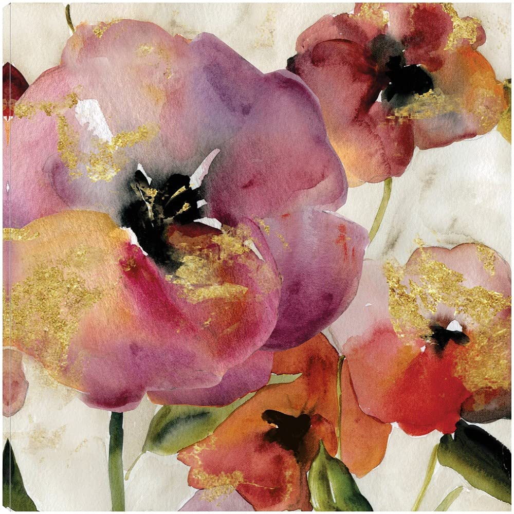 Gold Poppy Punch Square Canvas Wall Art - 32x32 Inch Hand-Painted Floral Painting by Carol Robinson - Ready to Hang Home Decor for Living Room, Bedroom, Office & More - Perfect for Modern Interior Design & Gift Giving
