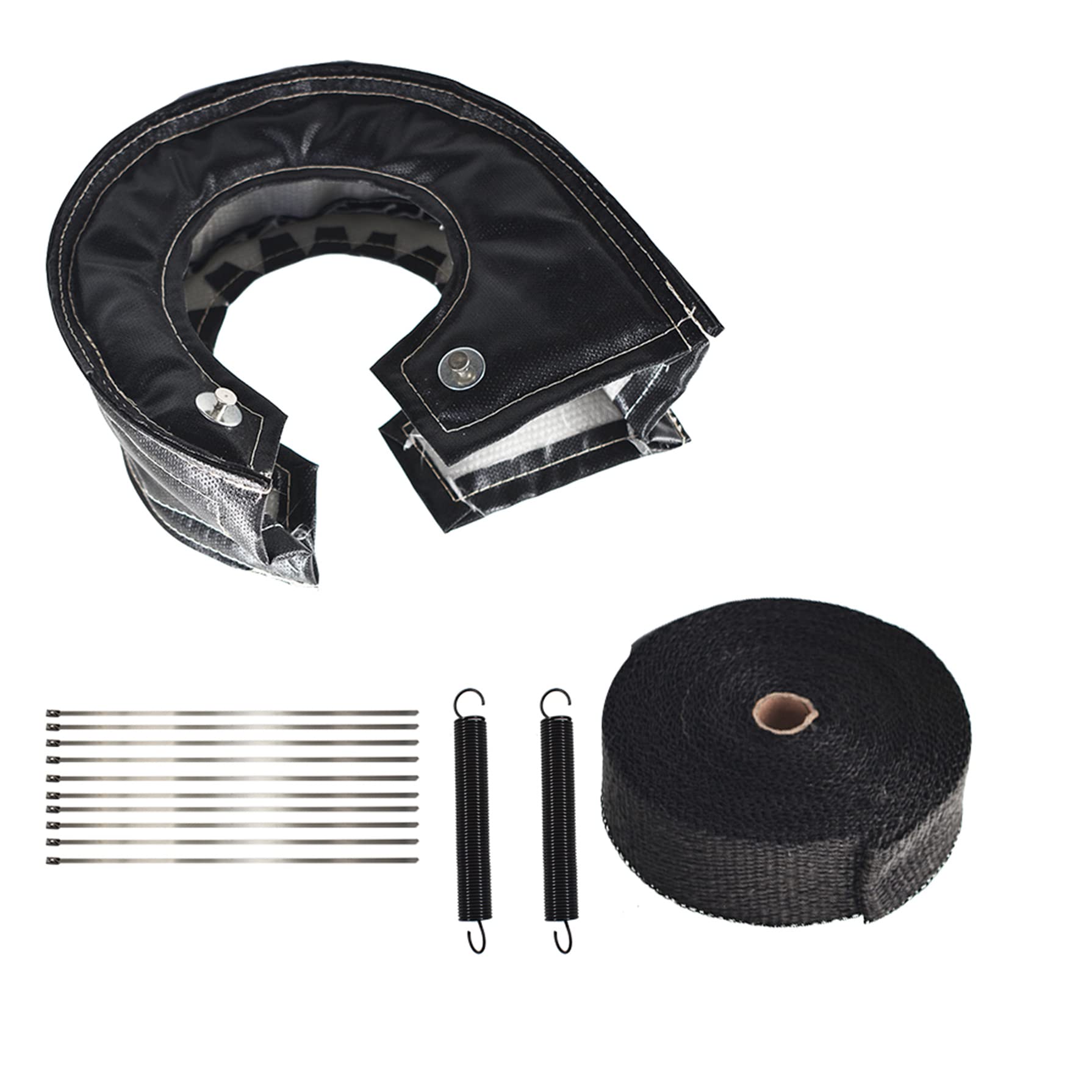 GXYWADY Black Turbo T6 Turbo Blanket - High-Temperature Heat Shield Wrap with Fastener Springs & 2