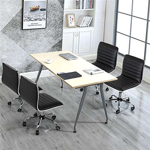 Yaheetech 2-Pack Black PU Leather Armless Low Back Swivel Office Chair with Wheels - Ergonomic Ribbed Design for Home, Office, and Gaming Desks