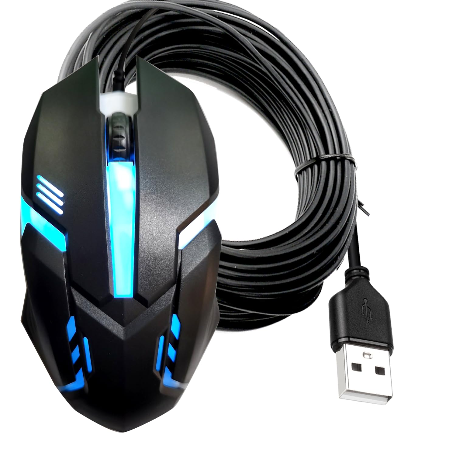 40FT Long USB A Wired Mouse - High Performance Ergonomic Computer Mouse for Windows PC, Mac, Laptop, Notebook & Chromebook (Ambidextrous Left/Right Hand Use) - Perfect for Office Work, Gaming & Long-Distance Computing