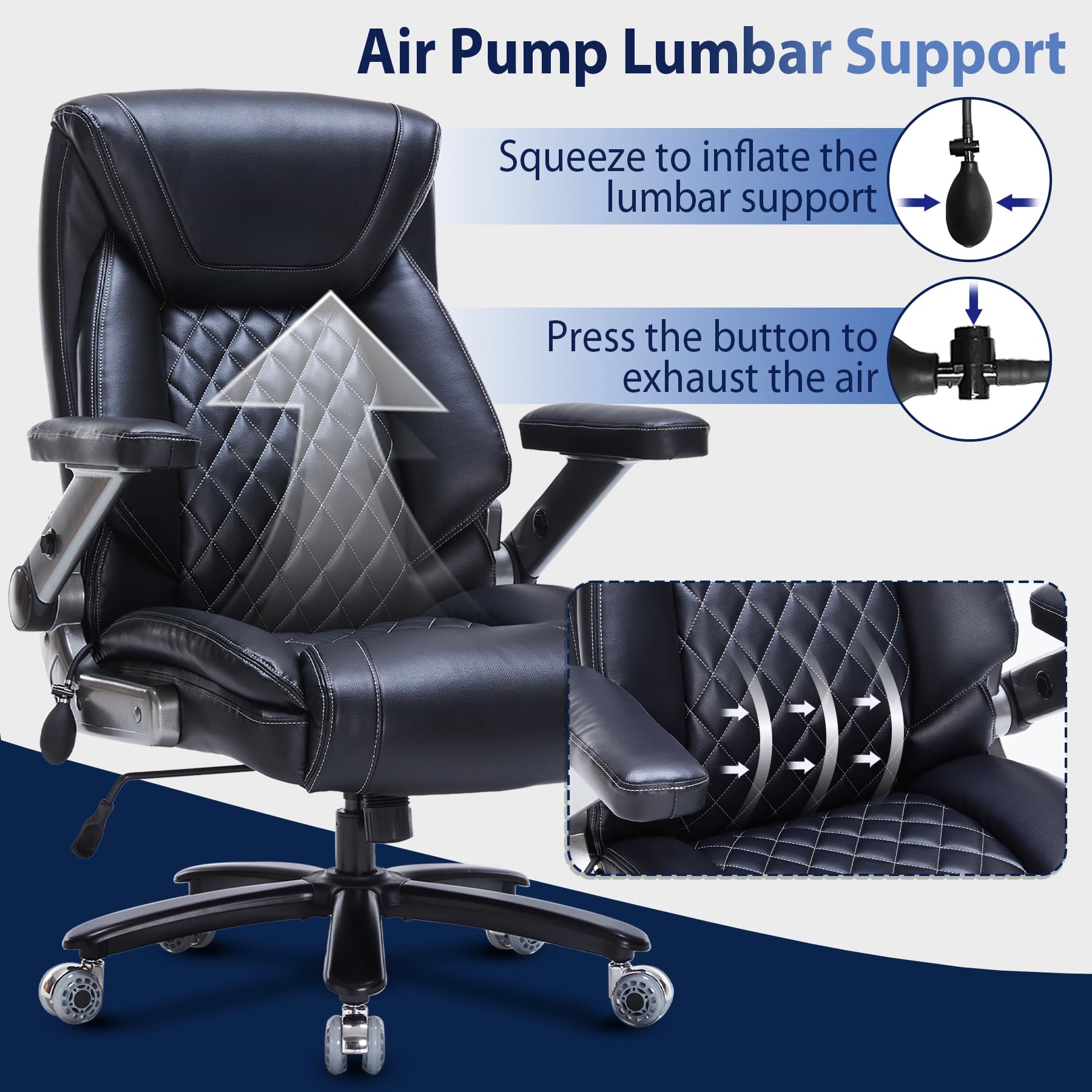 500lbs Big and Tall Office Chair - Heavy Duty Executive Chair with 4D Flip-Up Armrests & Adjustable Lumbar Support - Extra Wide Computer Chair for Large People - Oversized Ergonomic Desk Chair for Home Office, Gaming & Workspace (Black)