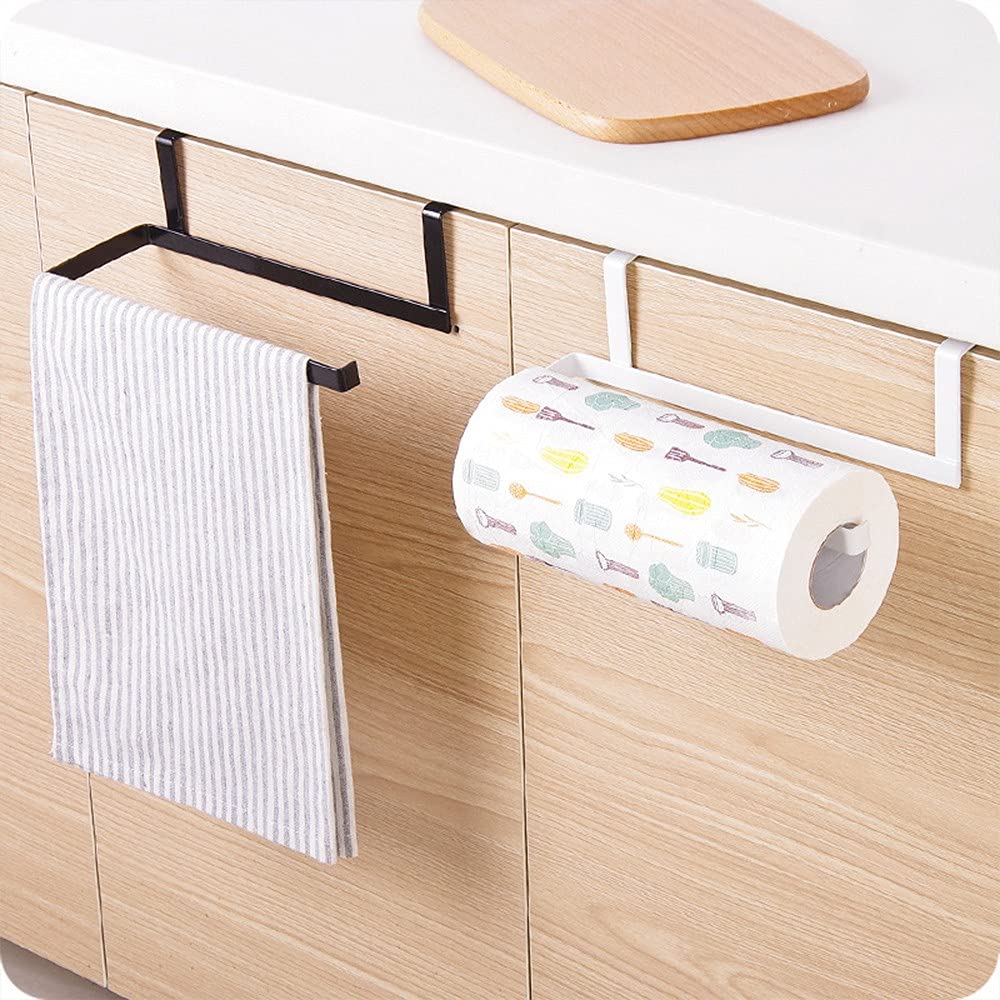 Meltset 2-Pack No Drill Under Cabinet Paper Towel Holder - Over The Door Kitchen Towel Rack for Shelf or Door Mount (Black) | Space-Saving Storage for Kitchen, Bathroom & Pantry Organization