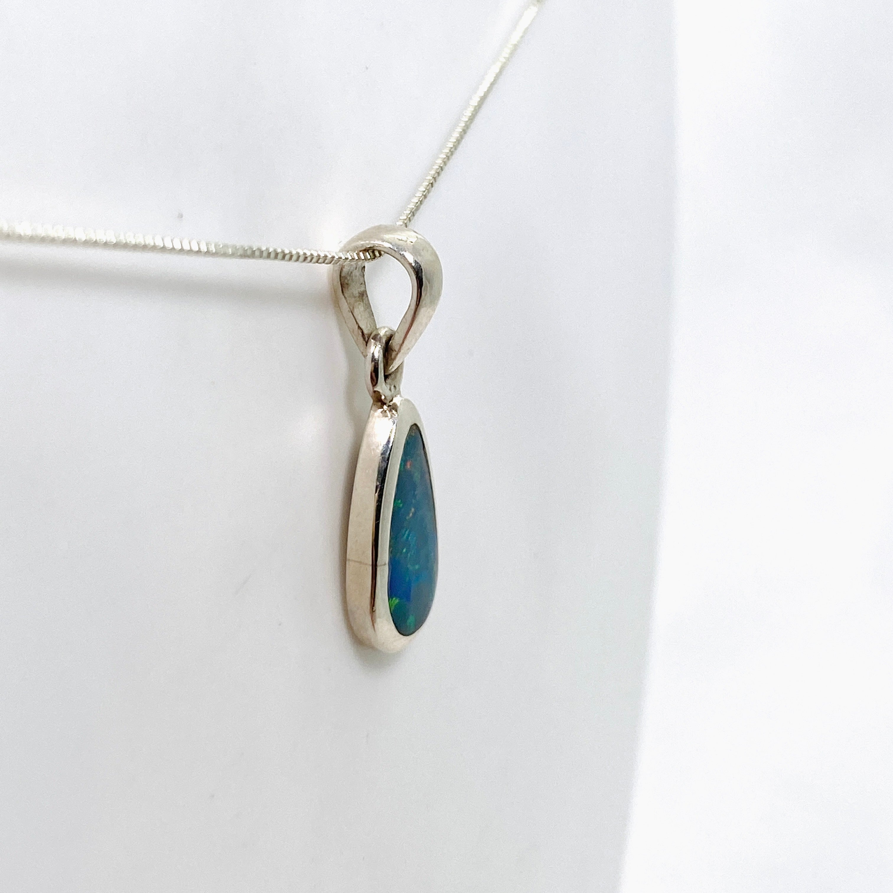 Natural Opal Doublet Teardrop Cabochon Pendant - Lightning Ridge Australian Opal Jewelry PPGJ808 for Women's Elegant Necklace Gift