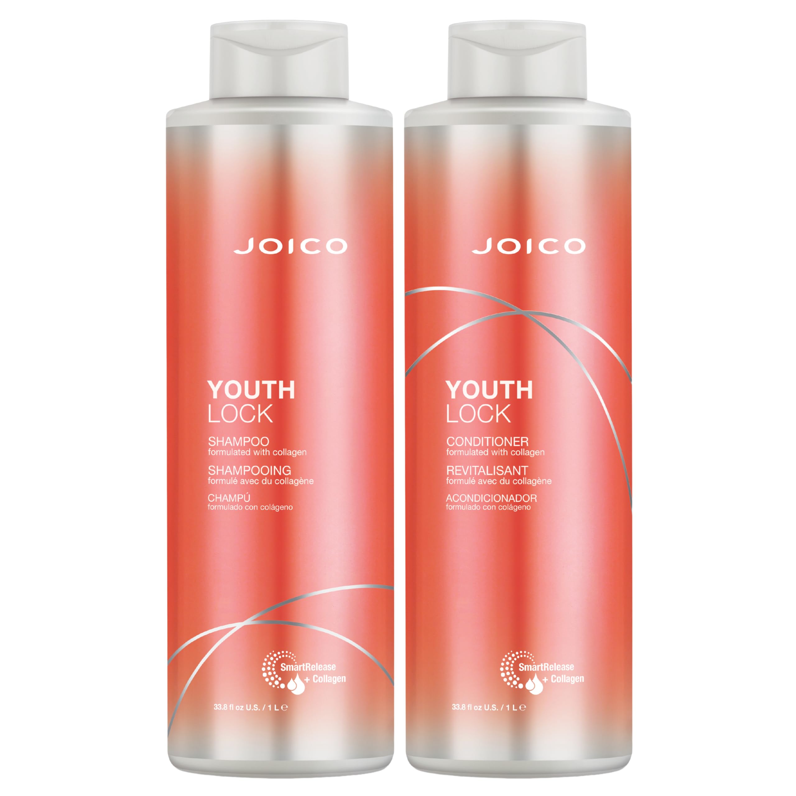 Joico YouthLock Shampoo and Conditioner Set with Collagen & Arginine - Sulfate Free Hair Care for Youthful Body, Reduced Breakage & Frizz - Softens, Detangles & Boosts Shine - Perfect for Dry, Damaged Hair at Home or Salon Use