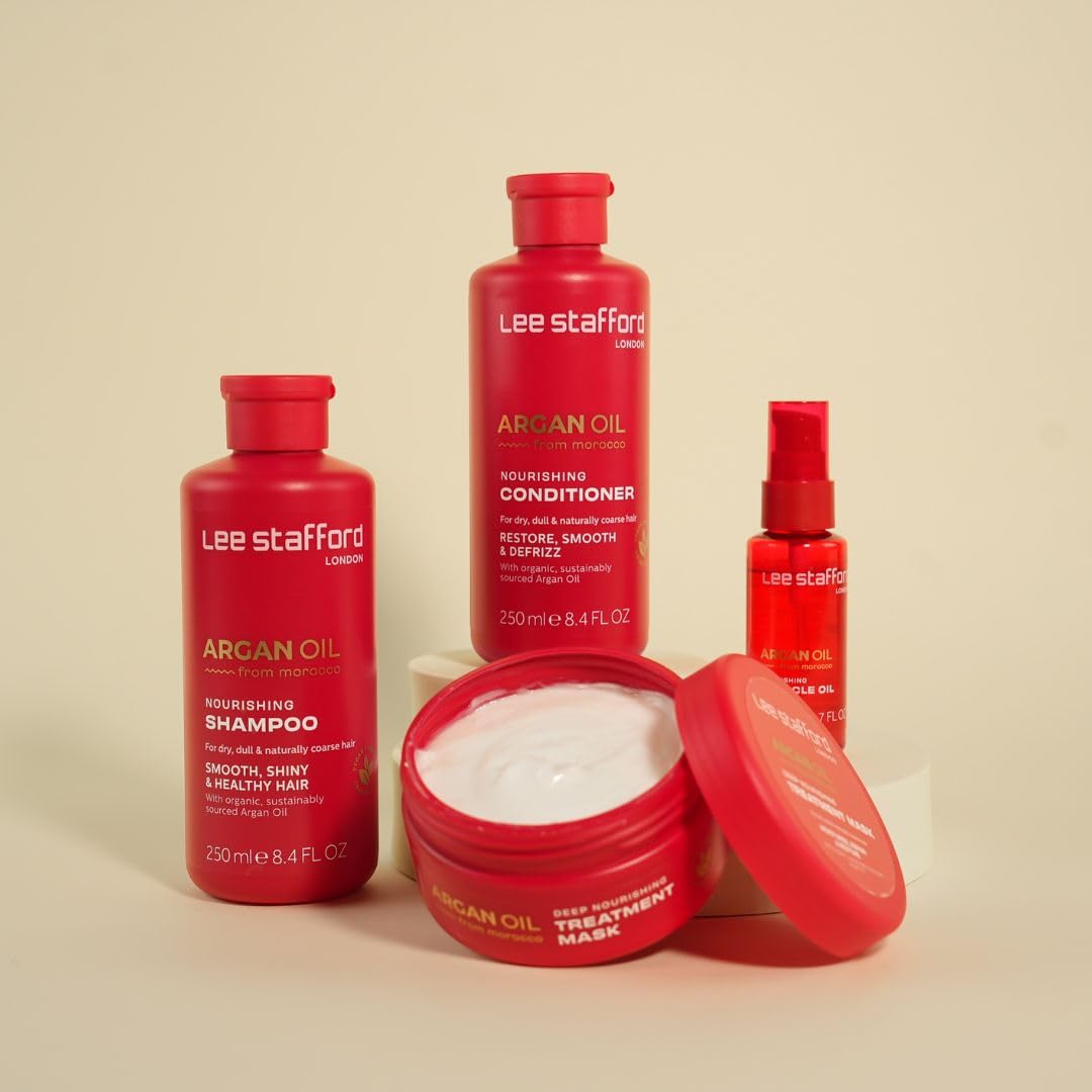 Lee Stafford Argan Oil Moisturizing Conditioner for Dry, Damaged Hair – Salon-Grade Hydration & Repair, Detangles & Restores Split Ends, 250ml | Perfect for Daily Hair Care & Salon-Like Shine at Home