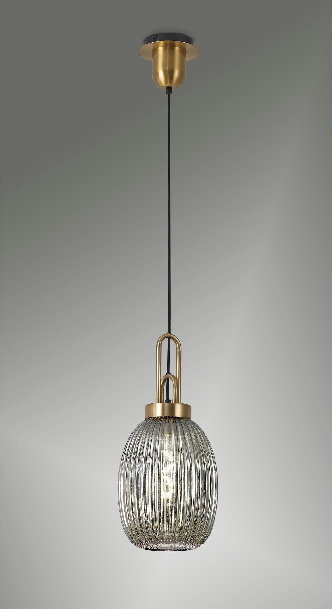 Cadiz 1-Light Pendant Light Fixture with 20cm Almond Ribbed Glass Shade, E27 Socket, IP20 Rated - Perfect for Kitchen Island, Dining Room, or Bedroom Lighting