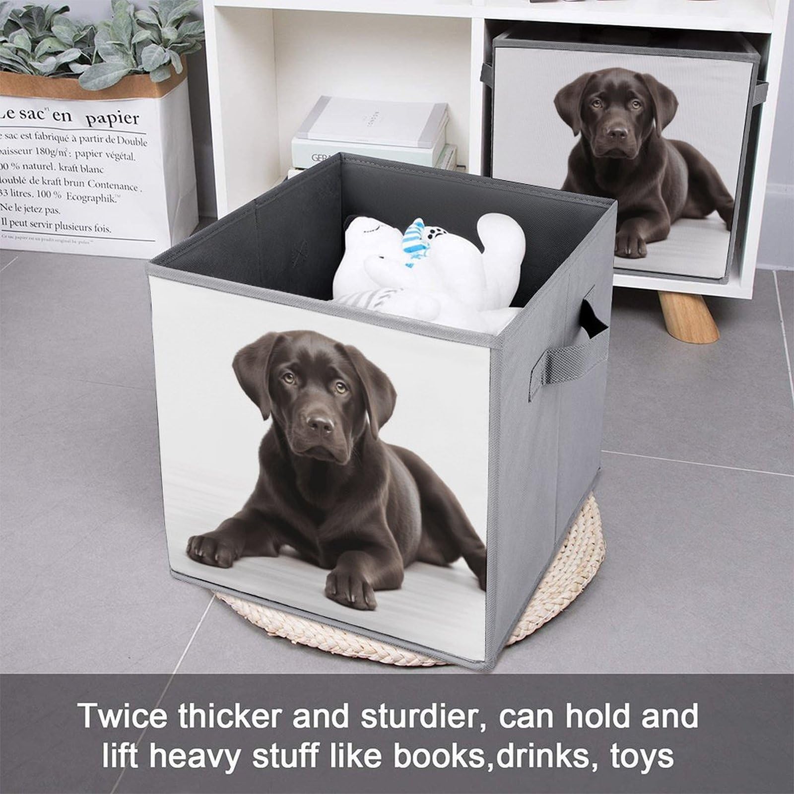 6-Pack Collapsible Storage Bins with Handles - Dog Printed Foldable Organizer Boxes for Home, Kitchen, Bathroom & Pet Supplies | Space-Saving Shelving Baskets for Closet, Laundry & Toy Storage