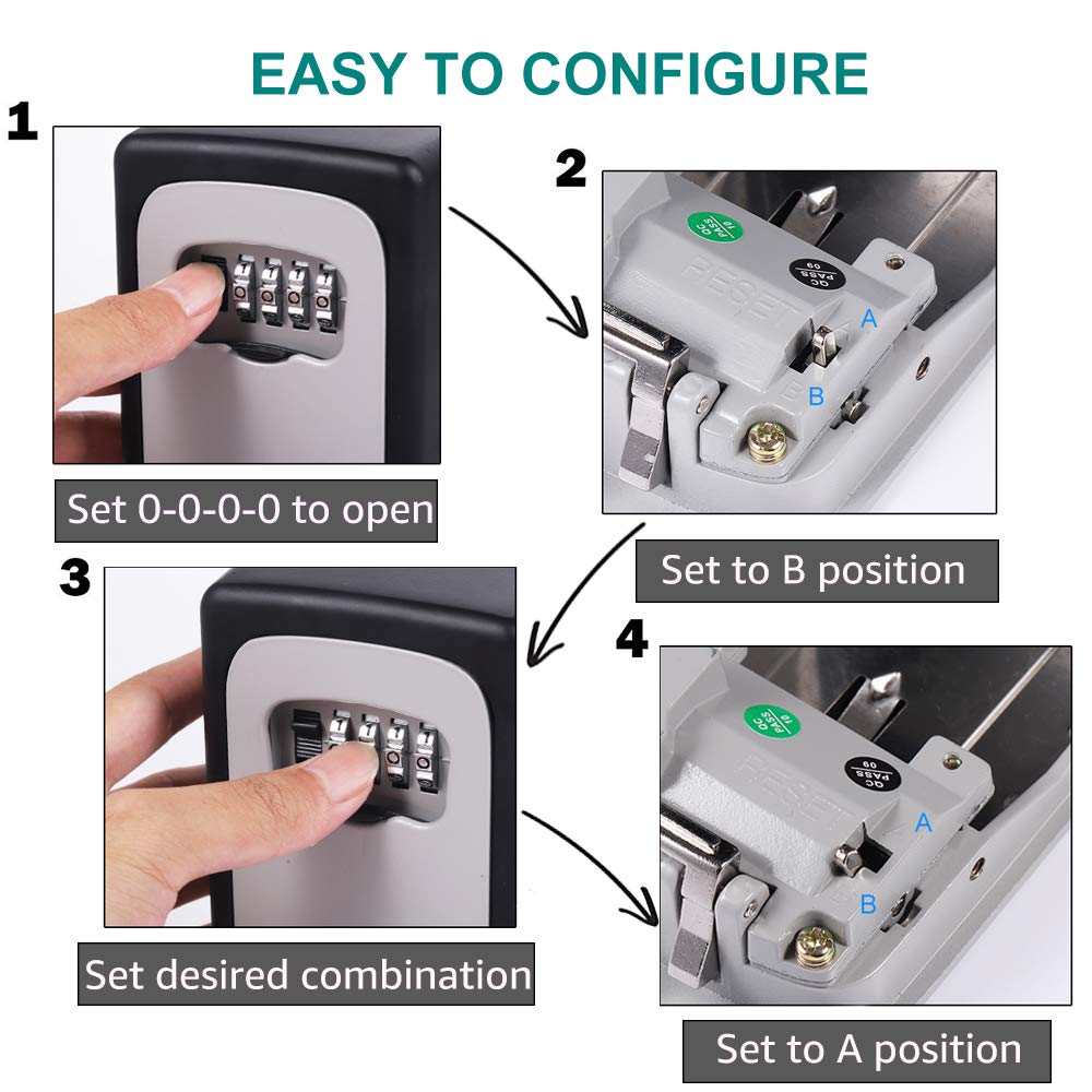 Waterproof Wall Mount Key Lock Box with Resettable Combination - Zinc Alloy Outdoor Key Storage Safe for House Spare Keys (5 Key Capacity, Includes Mounting Kit) - Perfect for Vacation Homes, Rental Properties & Emergency Access