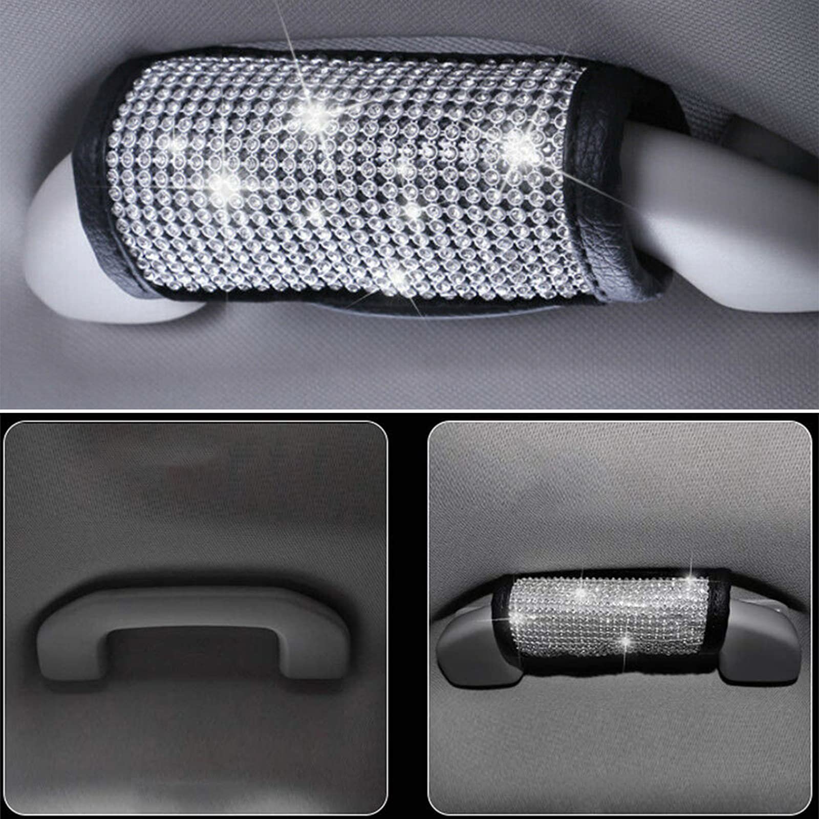 4PCS Crystal Car Door Handle Covers - Bling Bling Auto Safety Protector for Women (White) - Luxury Car Decor Accessories