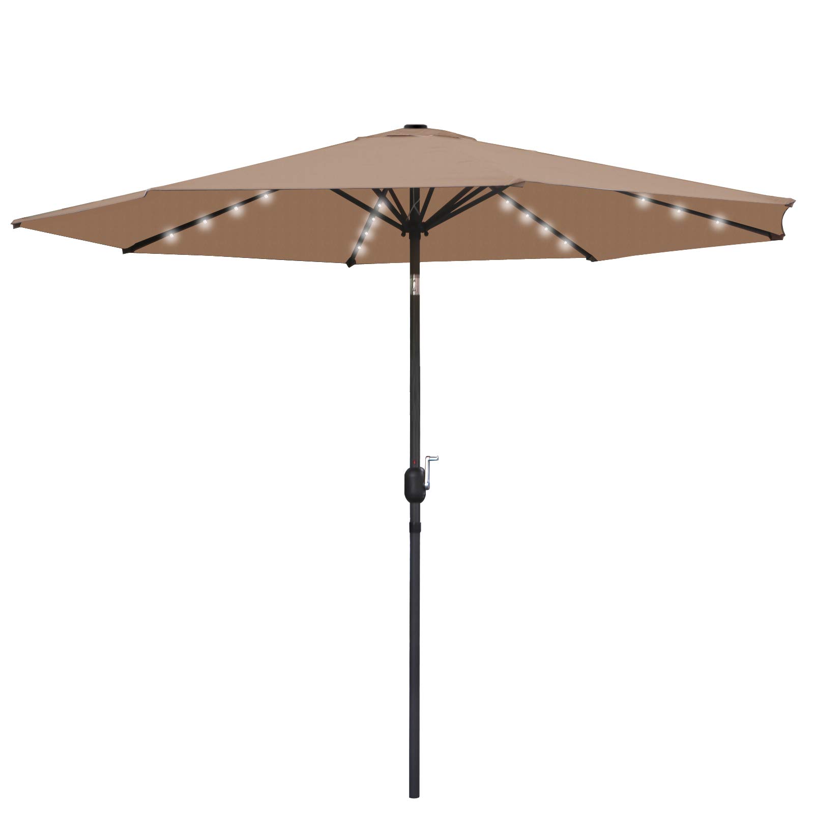 10FT Solar LED Patio Umbrella with Tilt System - Outdoor Aluminum Market Umbrella with 32 Fade-Resistant Lights - Perfect for Garden, Backyard, Party & Birthday Celebrations