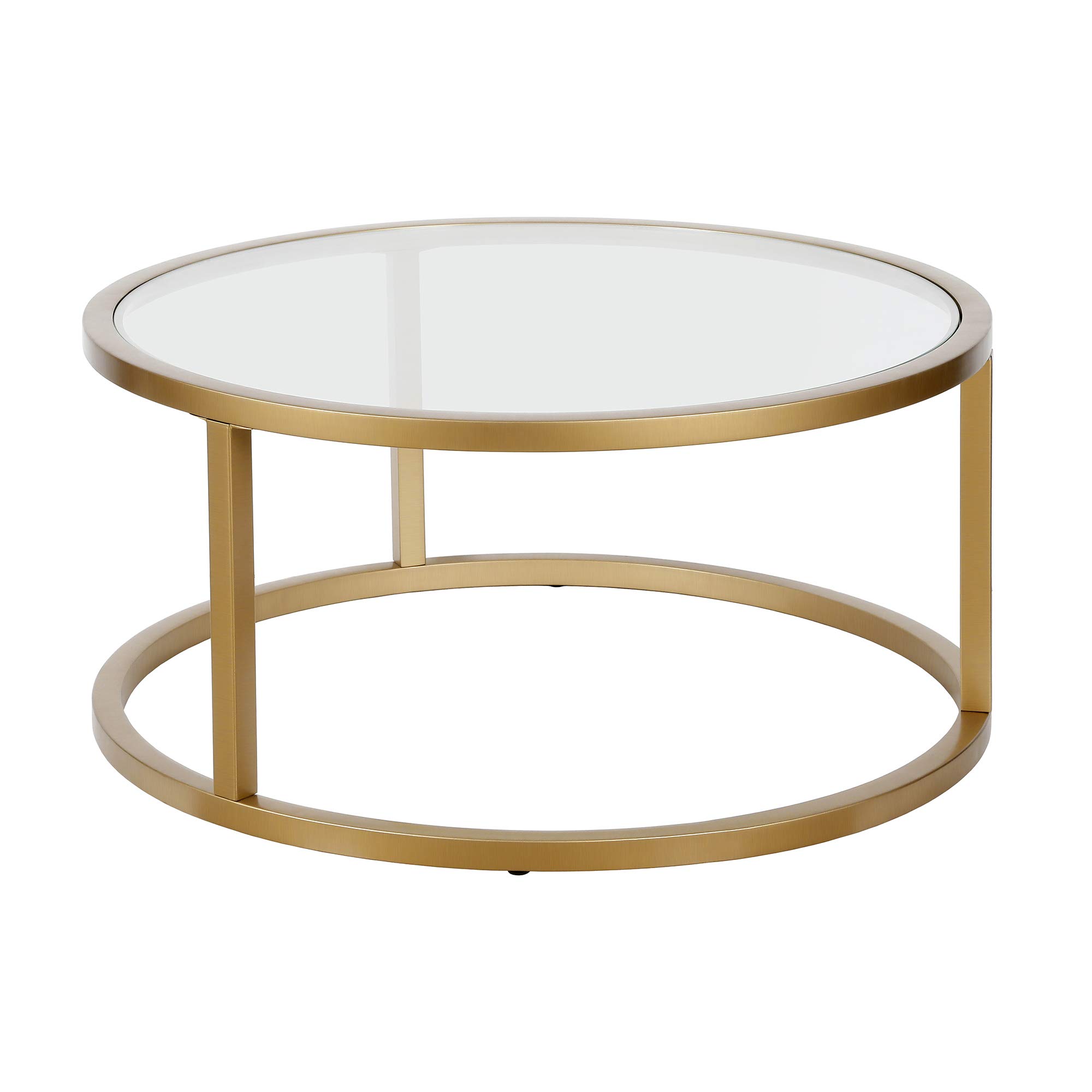 Parker 35'' Wide Round Coffee Table in Brass - Modern Living Room Centerpiece for Home Decor