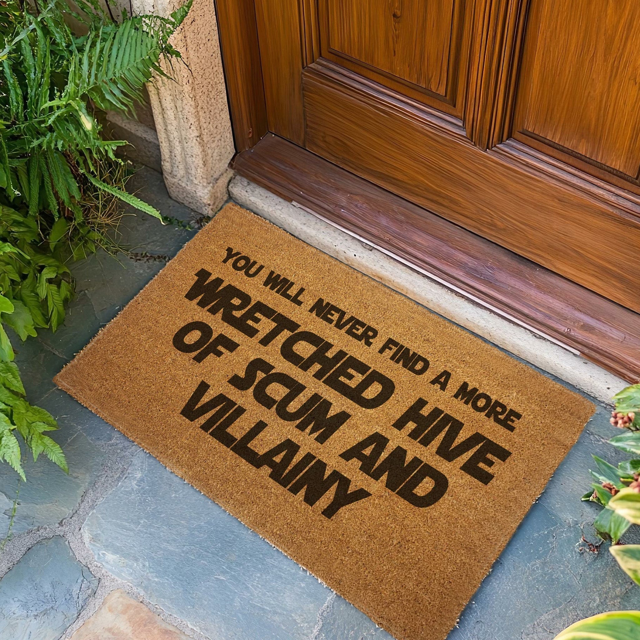 Star Wars Themed 'Wretched Hive of Scum and Villainy' Doormat - Funny Movie Quote Entry Mat for Fans - Perfect for Front Door, Home Theater, or Geek Decor
