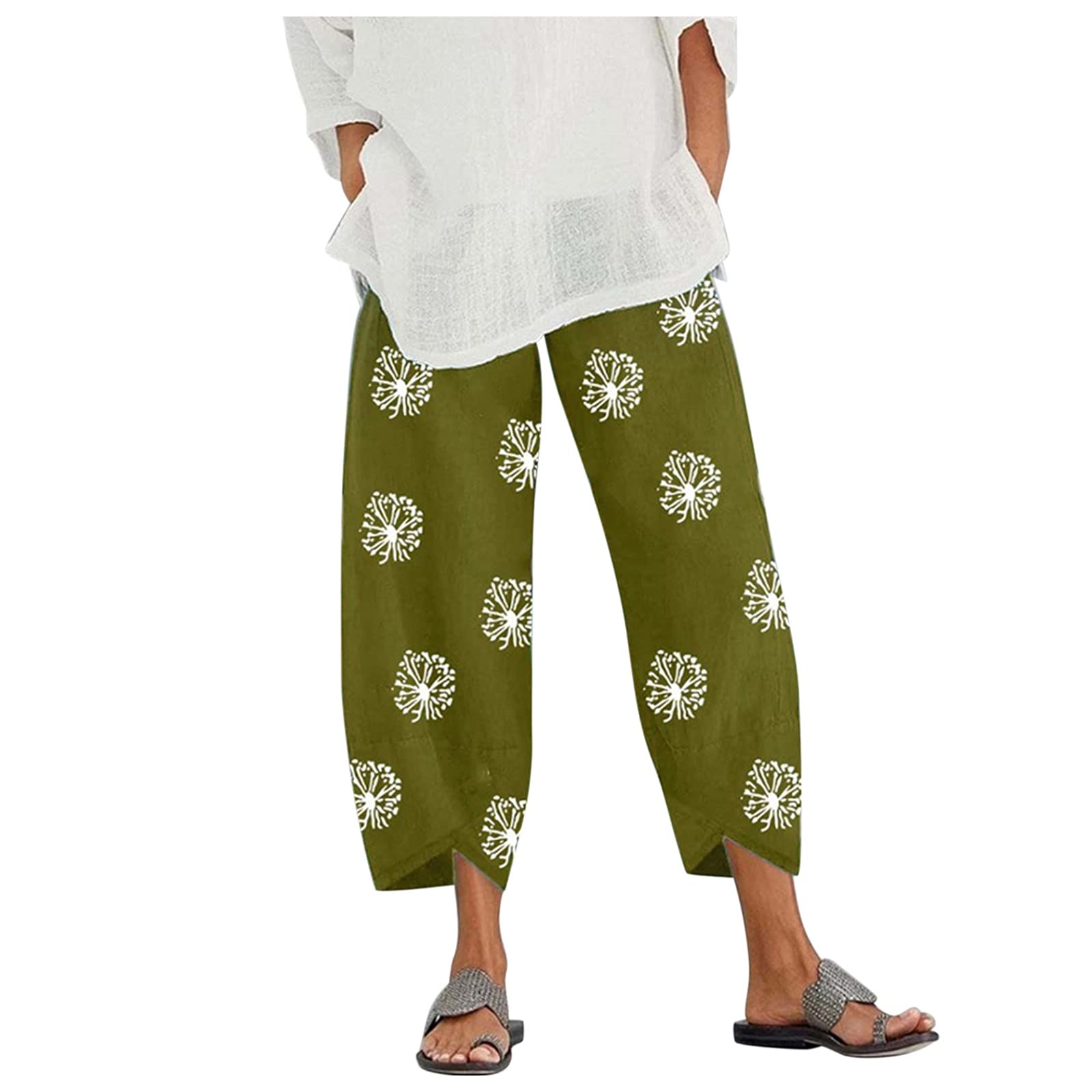 Women's Stretchy Elastic Waist Floral Print Casual Pants - Wide Leg Comfortable Trousers for Everyday Wear, Work & Travel