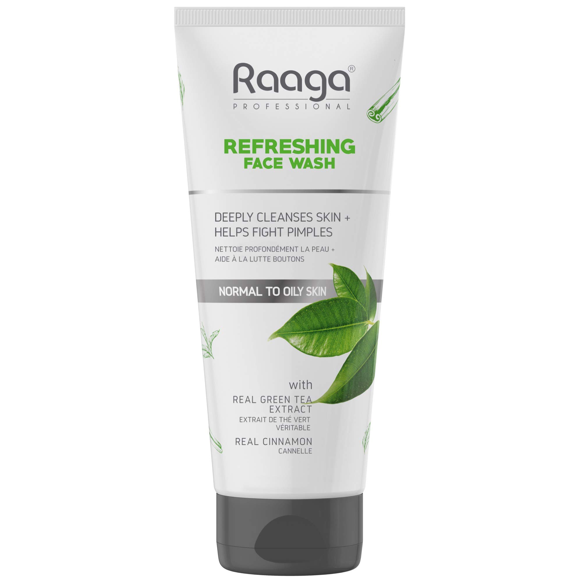Raaga Professional Refreshing Face Wash with Green Tea & Cinnamon Extract - Deep Cleansing for Normal to Oily Skin, Fights Acne & Pimples (80ml) | Daily Skincare Routine for Clear, Healthy Skin