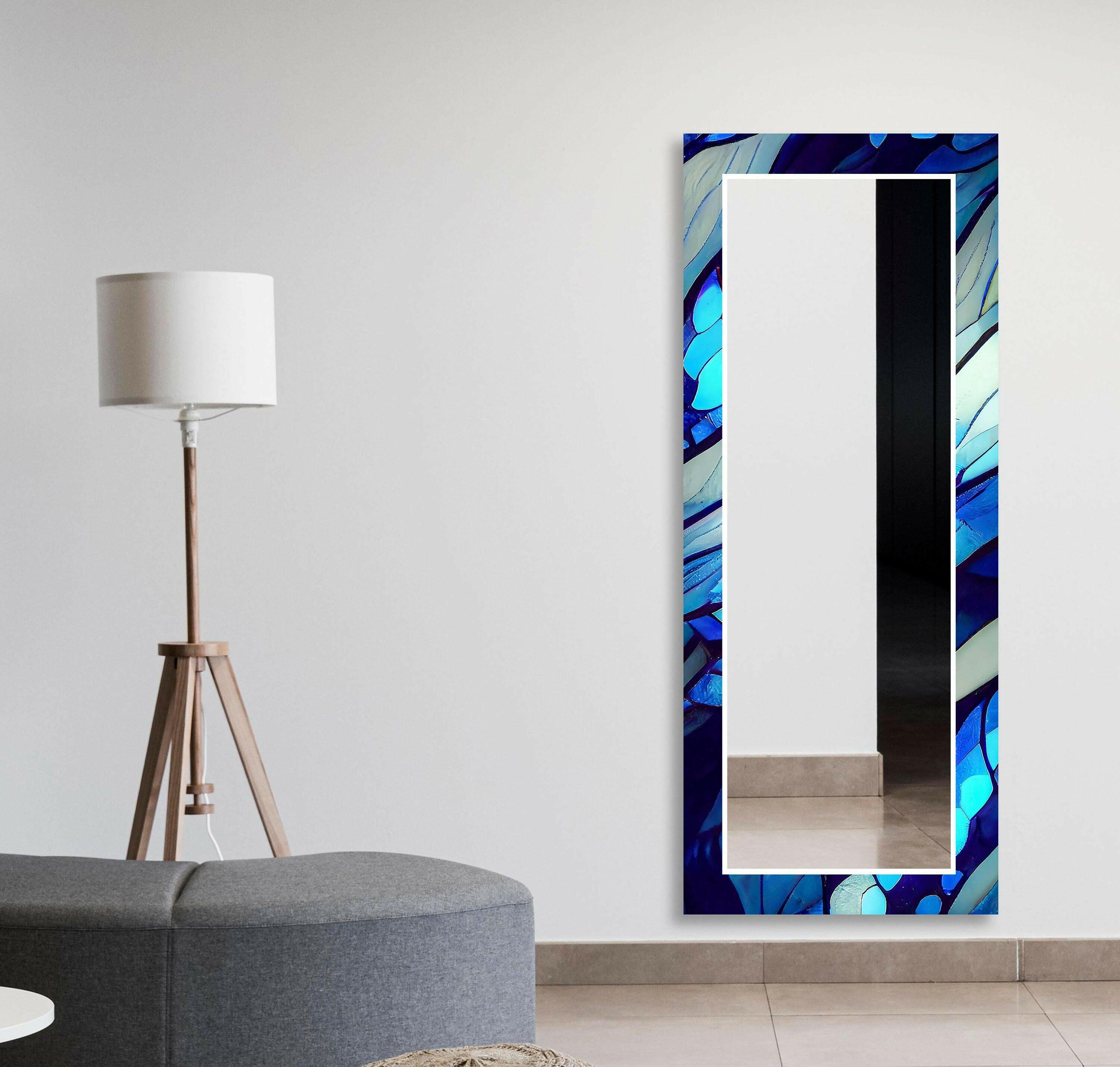 Blue Nacreous Abstract Wall Mirror - Modern Home Decor for Living Room, Bedroom & Entryway - Stylish & Elegant Interior Design Accent