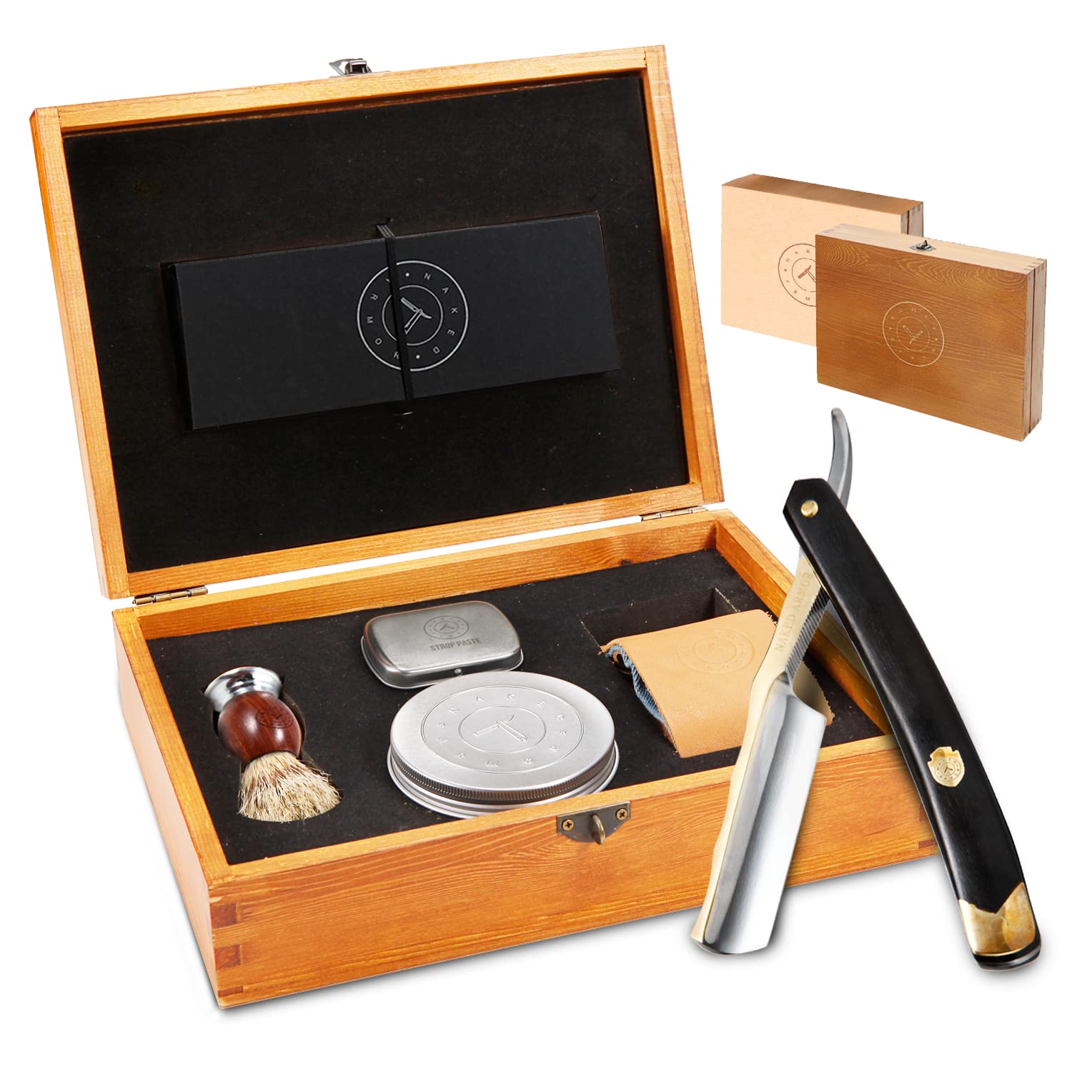 Premium Gold Straight Razor Shaving Kit for Men - Stainless Steel Straight Edge Razor with Ebony Handle, Shave Ready Razor, Brush, Soap & Strop - Complete Luxury Grooming Set for Wet Shaving - Ideal Gift for Barbers & Shaving Enthusiasts