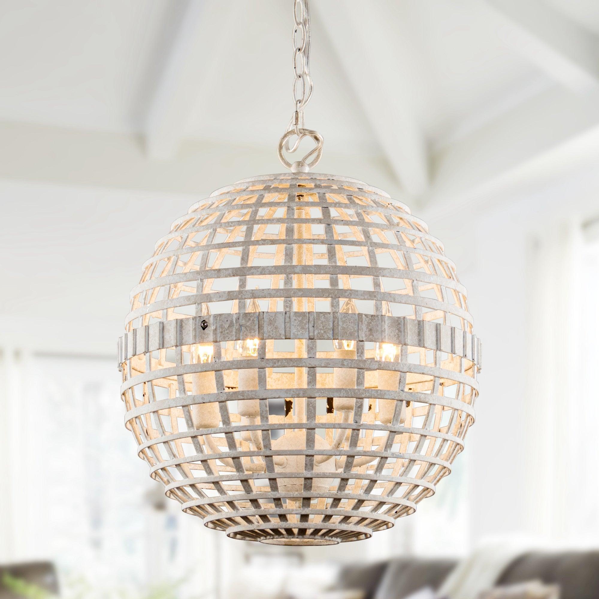 6-Light Vintage Farmhouse Globe Pendant Light Fixture - White - Perfect for Kitchen Island, Dining Room, and Entryway Lighting