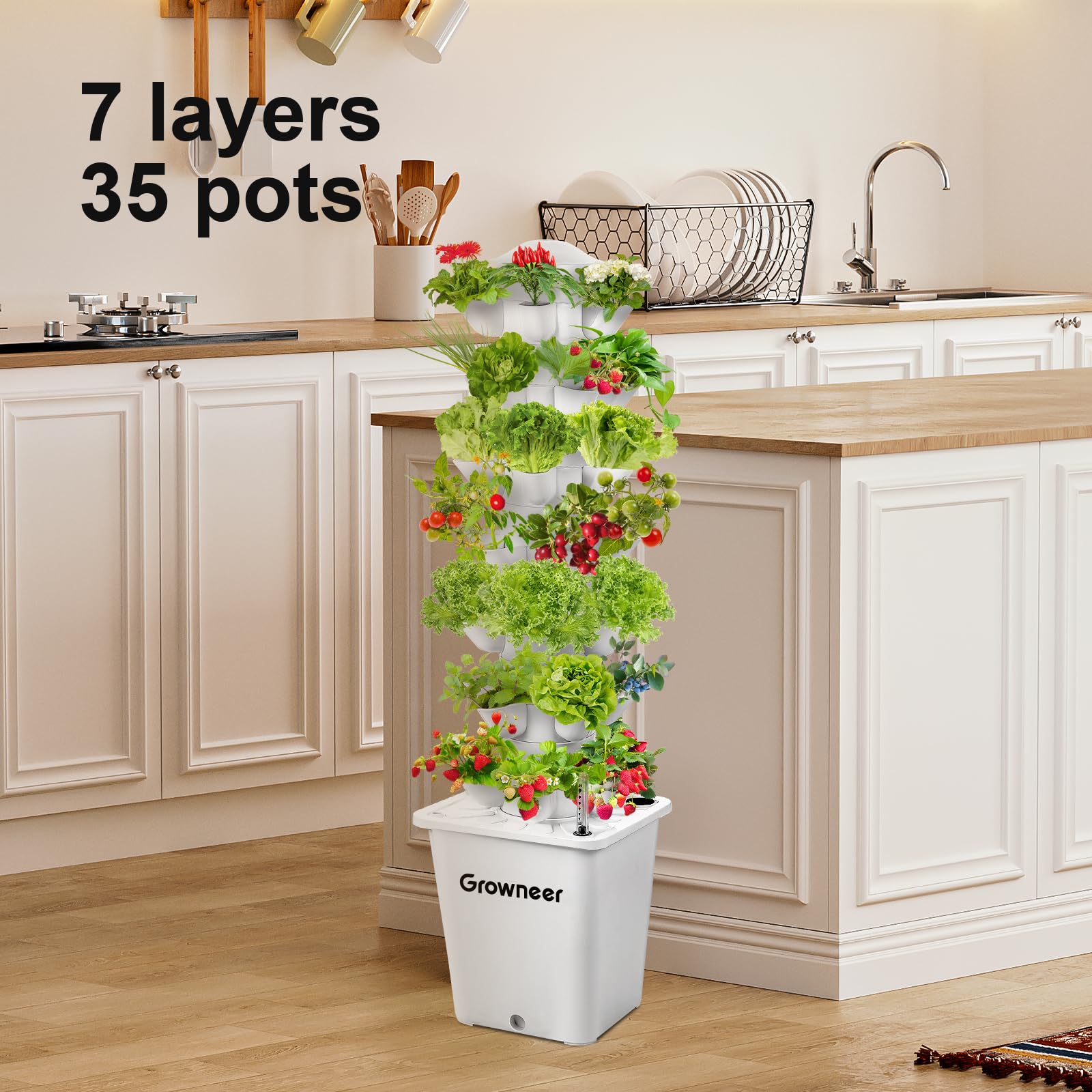 GROWNEER 35-Pod Hydroponic Growing System Tower - Indoor Vertical Garden Planter Kit for Herbs, Vegetables & Flowers | Smart Home Hydroponics for Small Spaces, Apartments & Urban Gardening