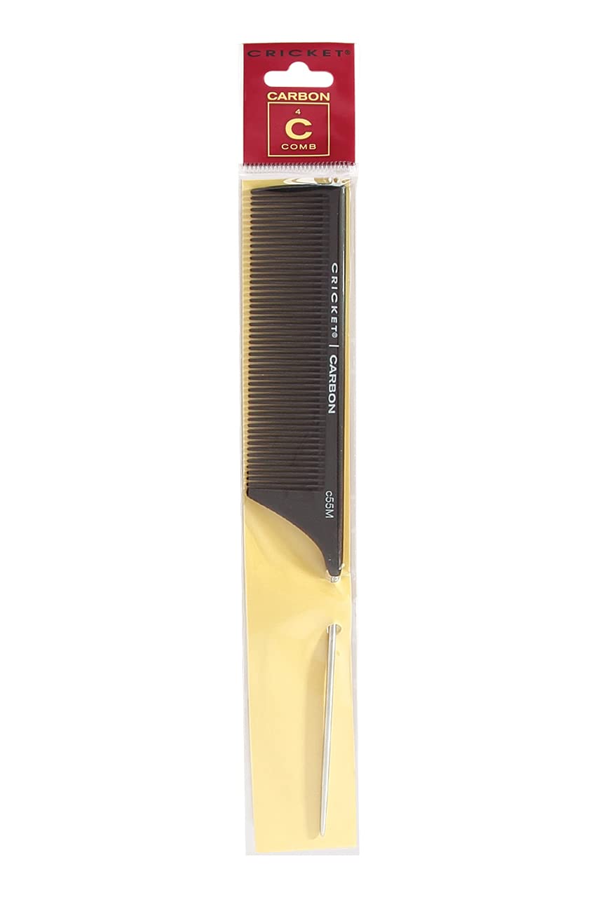 Professional Cricket C55M Carbon Rattail Comb - Medium Tooth, Heat Resistant & Anti-Static for Hair Styling, Coloring & Lifting | Perfect for Salon, Home Use & Hairdressing Tools