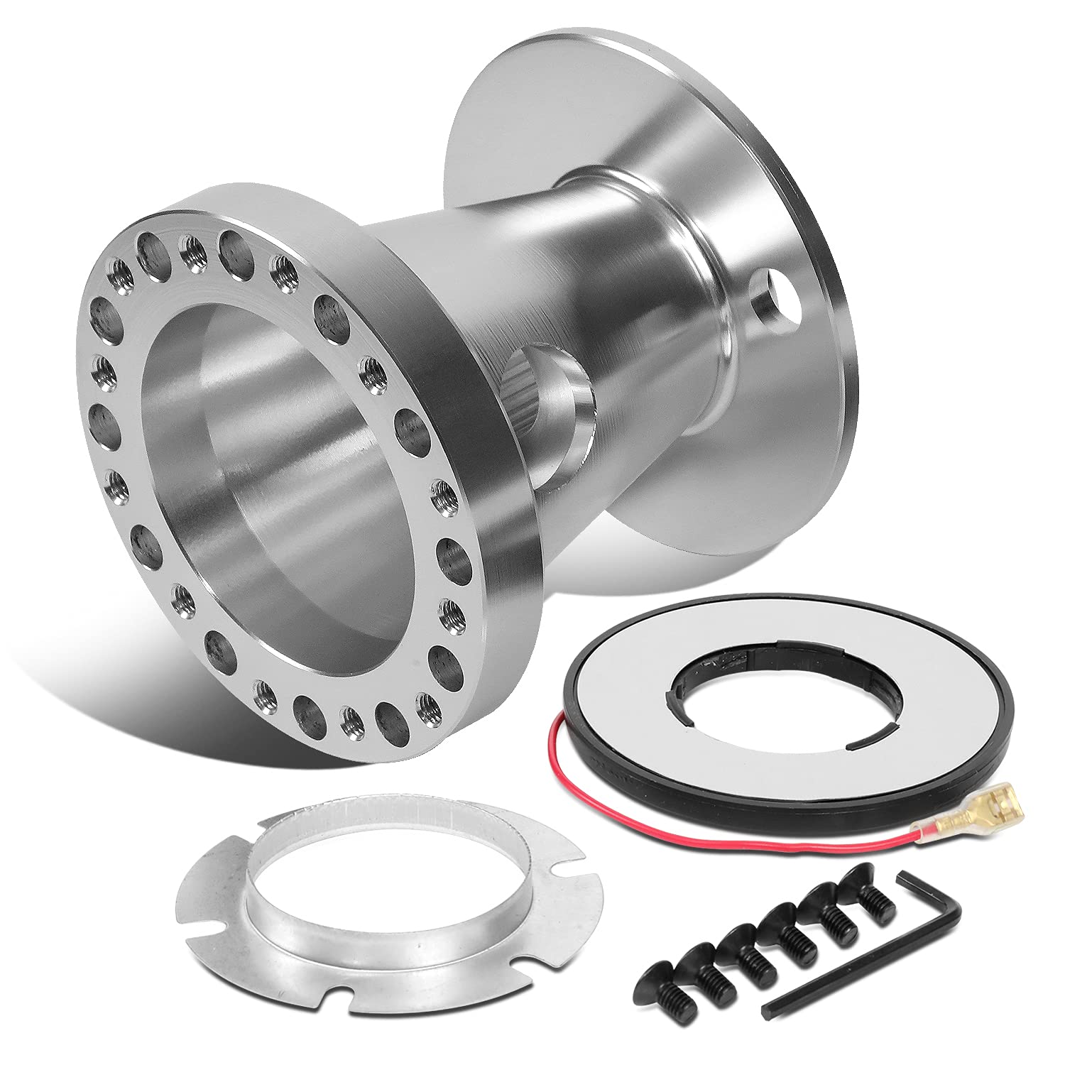 DNA Motoring HUB-ZTL-9059-SL Silver Aluminum 6-Bolt Steering Wheel Hub Adapter Kit - Fits 1992-1997 Ford F-150 F-250 F-350 & Ranger - Quick Release - Perfect for Custom Car Builds & Racing Upgrades