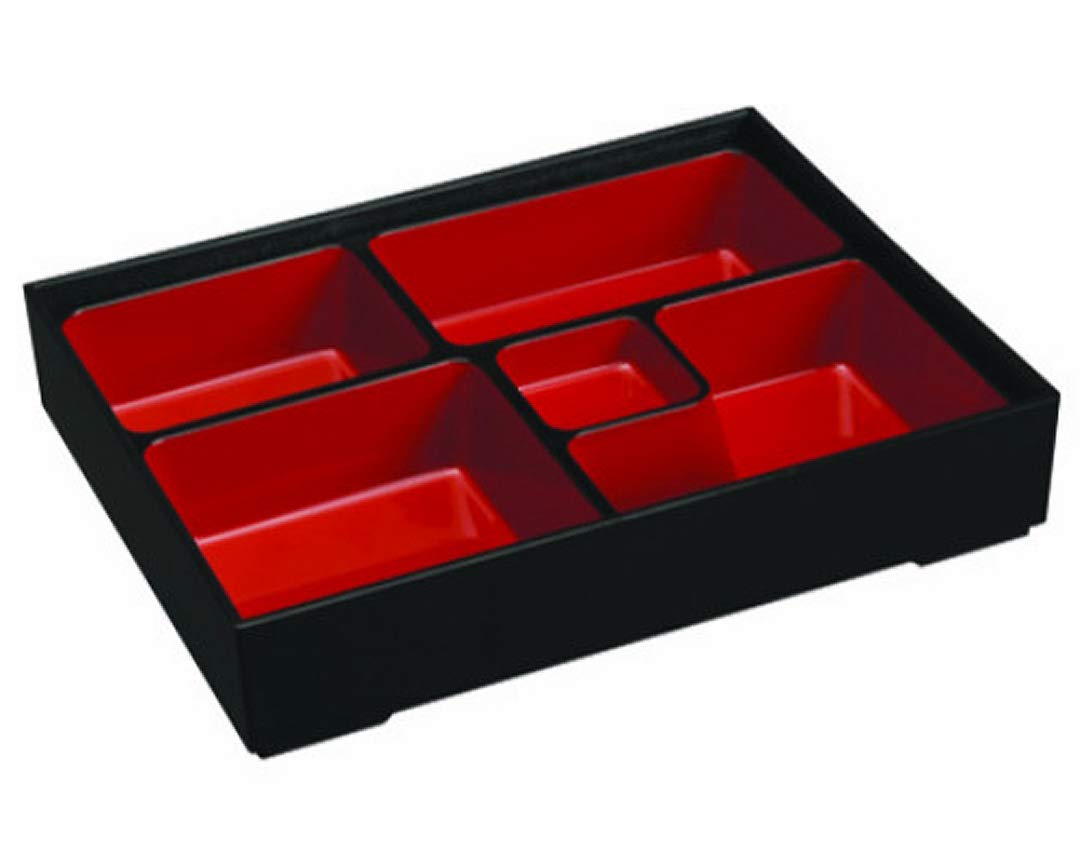 Premium Japanese Sushi Tray Lunch Box - Traditional Lacquered Bento Box for Restaurants & Home Use | HSLQ-RTG108 | Authentic Made in Japan | Elegant Red & Black Rectangle Design | Perfect for Sushi Presentation, Meal Prep & Asian Dining Experience