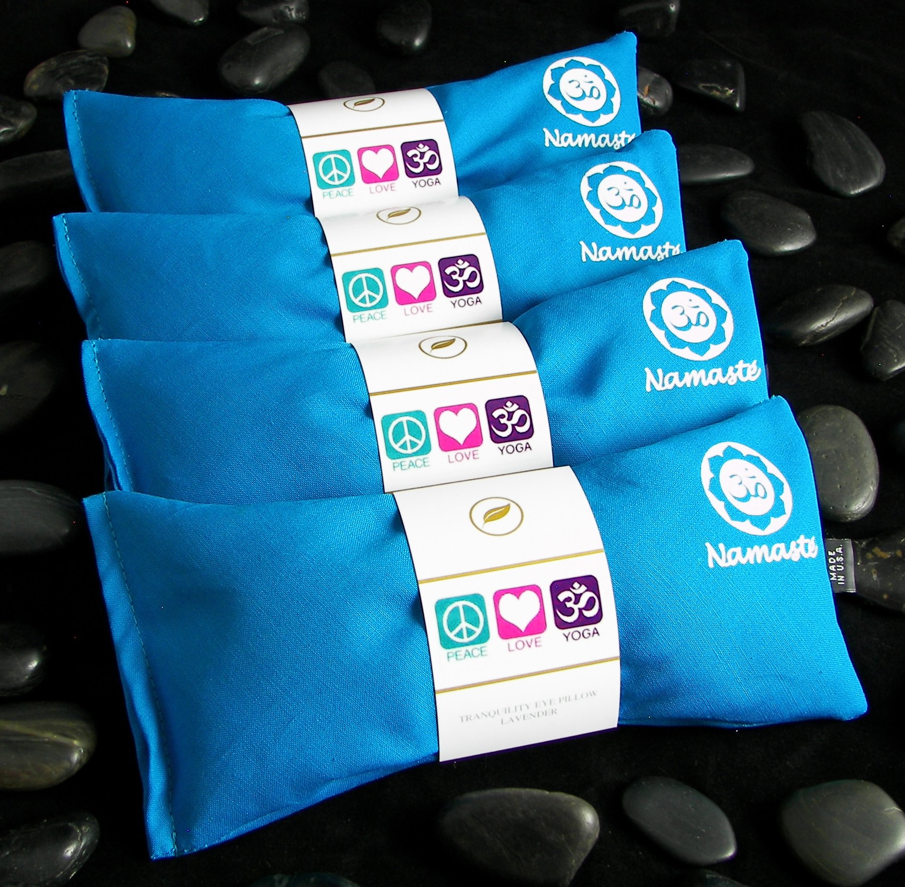 Unscented Yoga Eye Pillows Set of 4 - Hot & Cold Therapy for Stress Relief, Meditation & Spa Relaxation - 100% Cotton Turquoise Eye Mask - Made in USA - Perfect for Yoga, Travel & Home Spa Gifts