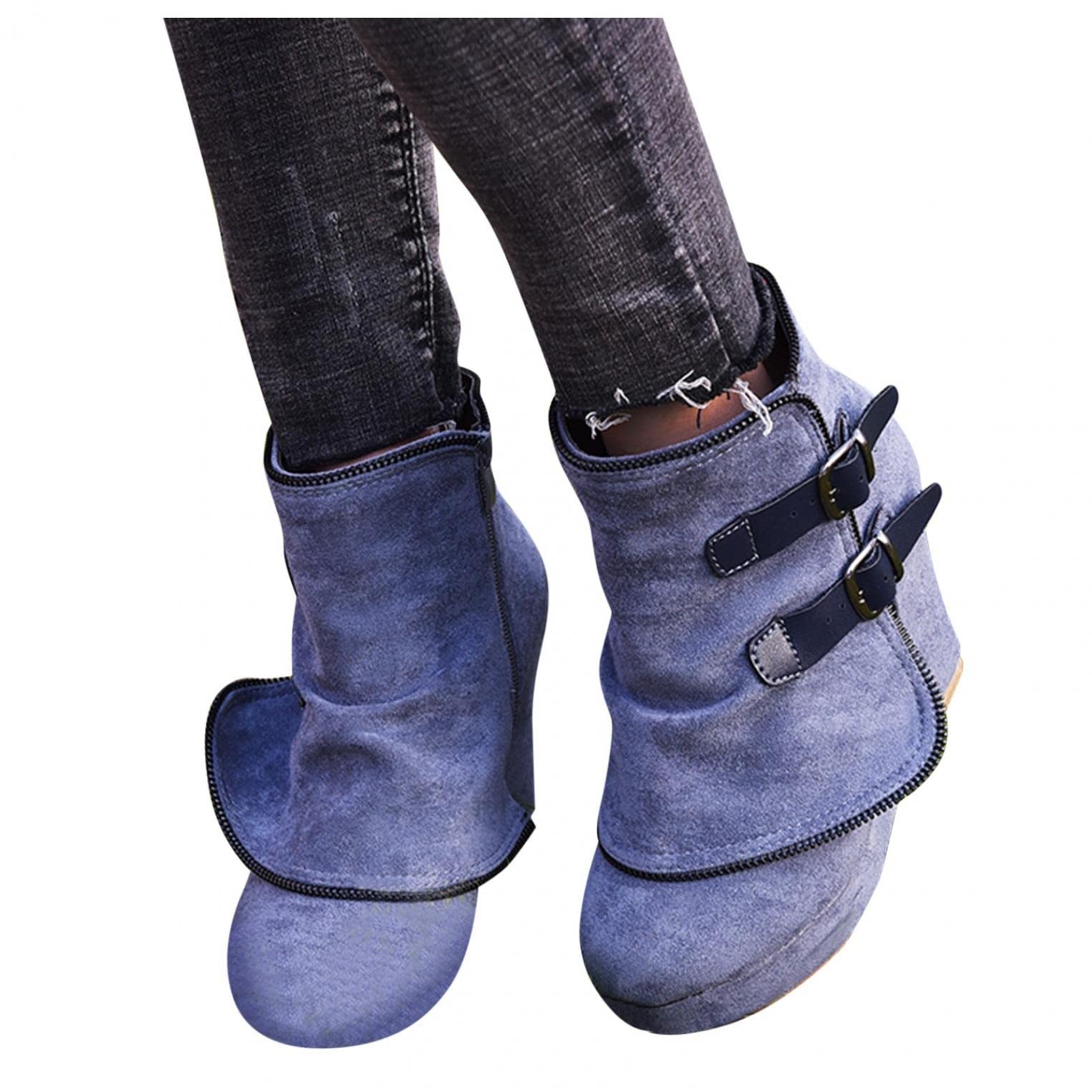 Masbird Women's Chunky Heel Ankle Boots - Faux Leather Pointed Toe Side Zipper Booties for Fall Winter Fashion, Office & Casual Outfits