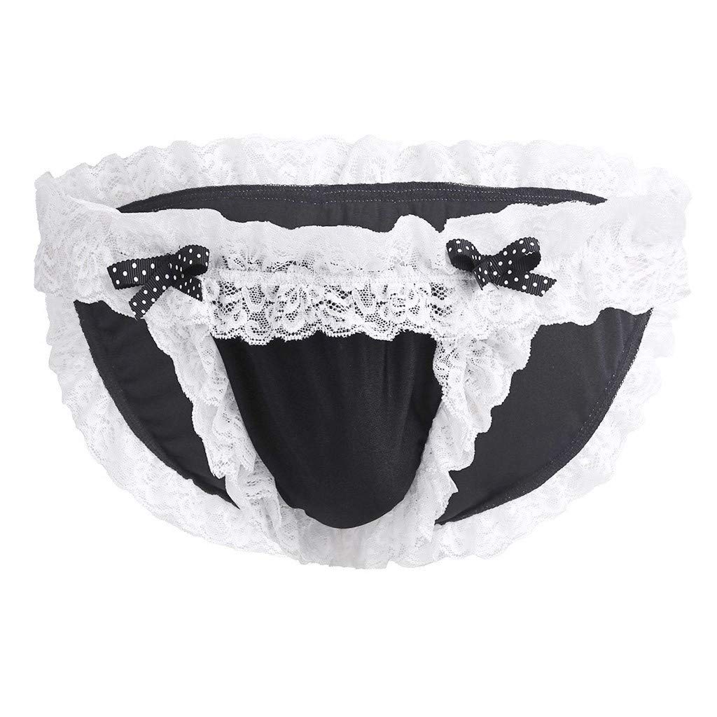Meisiqw Men's Satin Lace Bow Thong Underwear - Sexy Comfortable Briefs for Date Night & Special Occasions