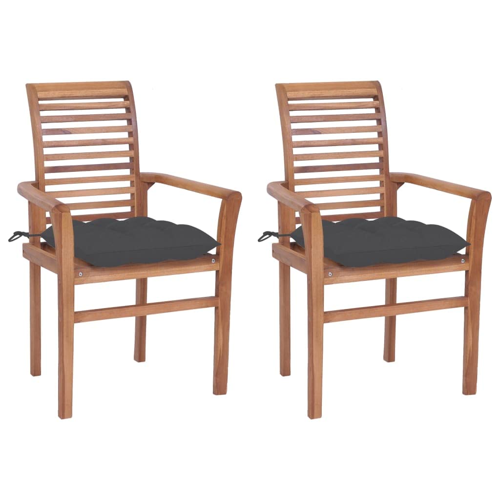 Premium Teak Wood Outdoor Dining Chairs Set of 2 with Anthracite Cushions - Patio Garden Armchairs for Backyard, Poolside & Restaurant Use