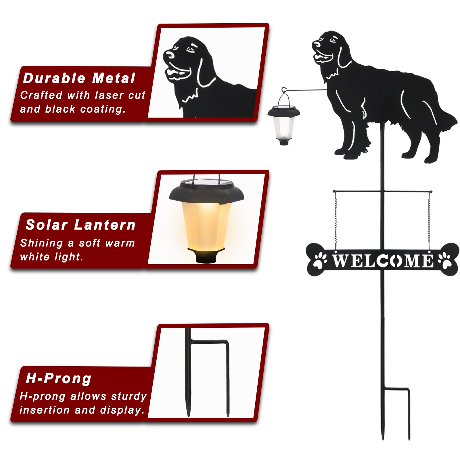BAYN Solar Golden Retriever Garden Stakes - Decorative Lantern Dog Silhouette Welcome Sign for Outdoor Yard, Lawn, Patio & Pathway Decor | Solar-Powered Landscape Lighting for Gardens, Walkways & Driveways