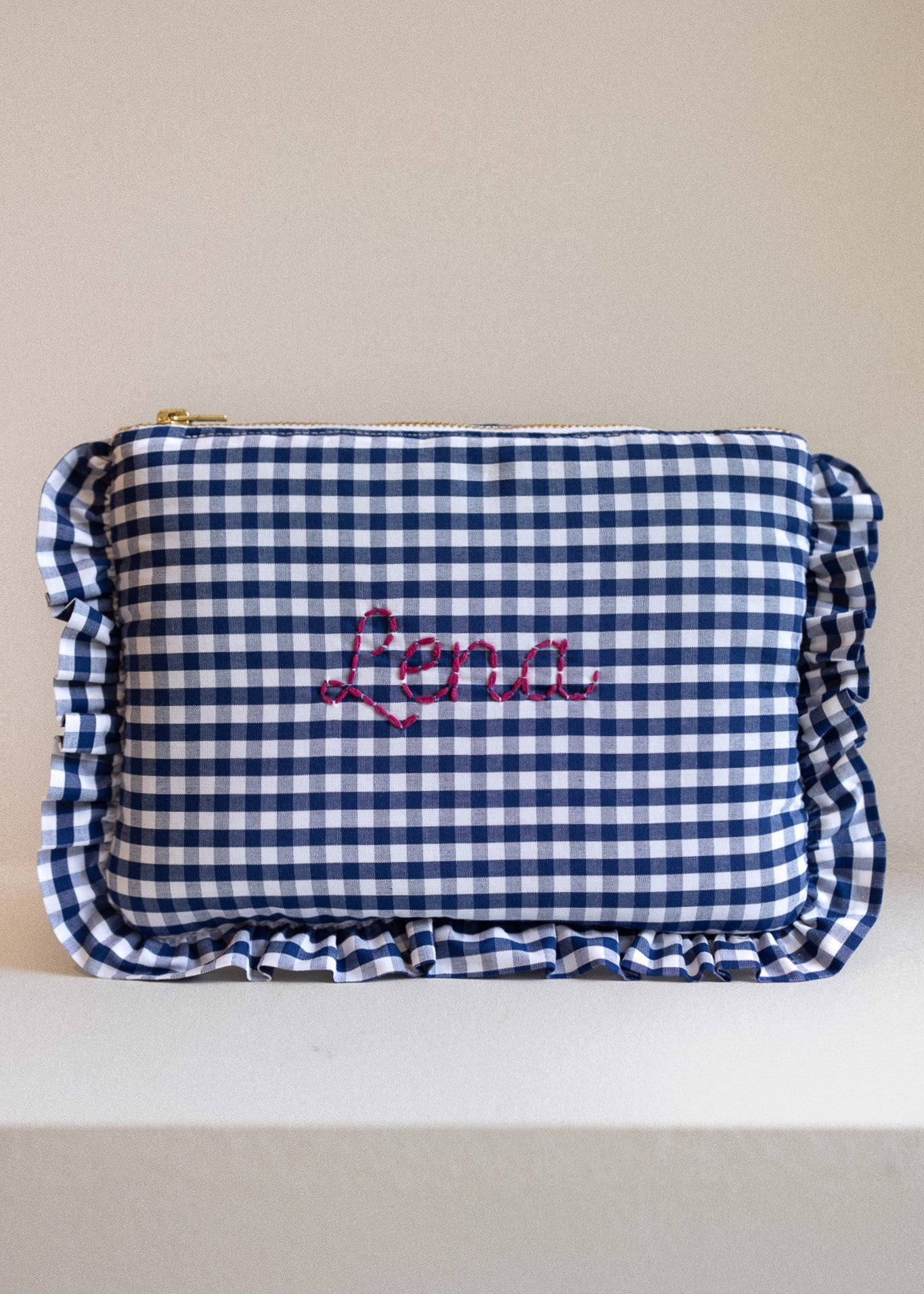 Vichy Navy Blue Zippered Pouch for Travel, Makeup & Organizer | Stylish Froufrou Design for Women's Accessories & Essentials Storage