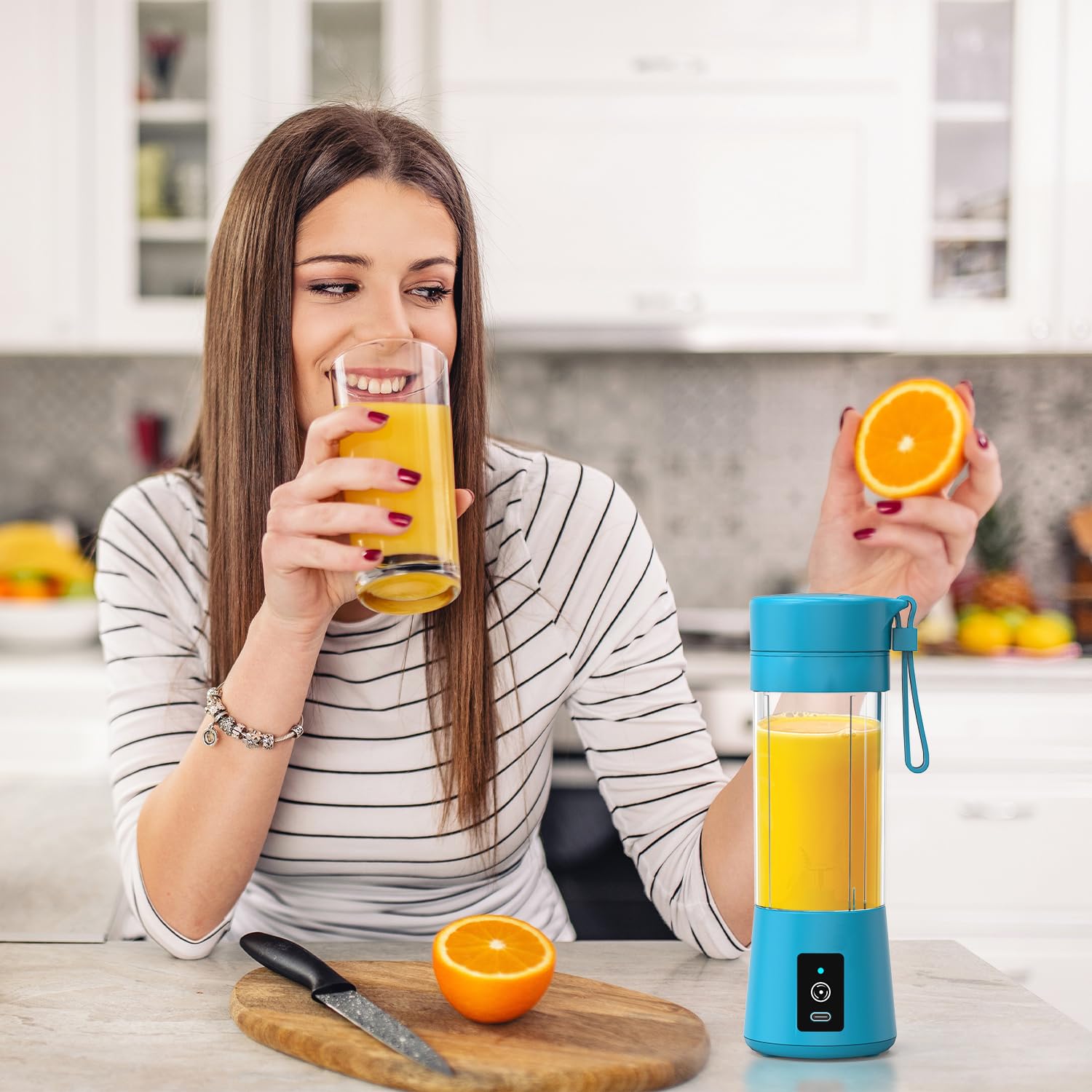 Portable Blender for Shakes and Smoothies - Cordless Mini 13oz USB Rechargeable Blender Bottle, Travel Electric Juicer Cup for Fruit Juice & Protein Mixes - Perfect for Gym, Office & Outdoor (Sky Blue)
