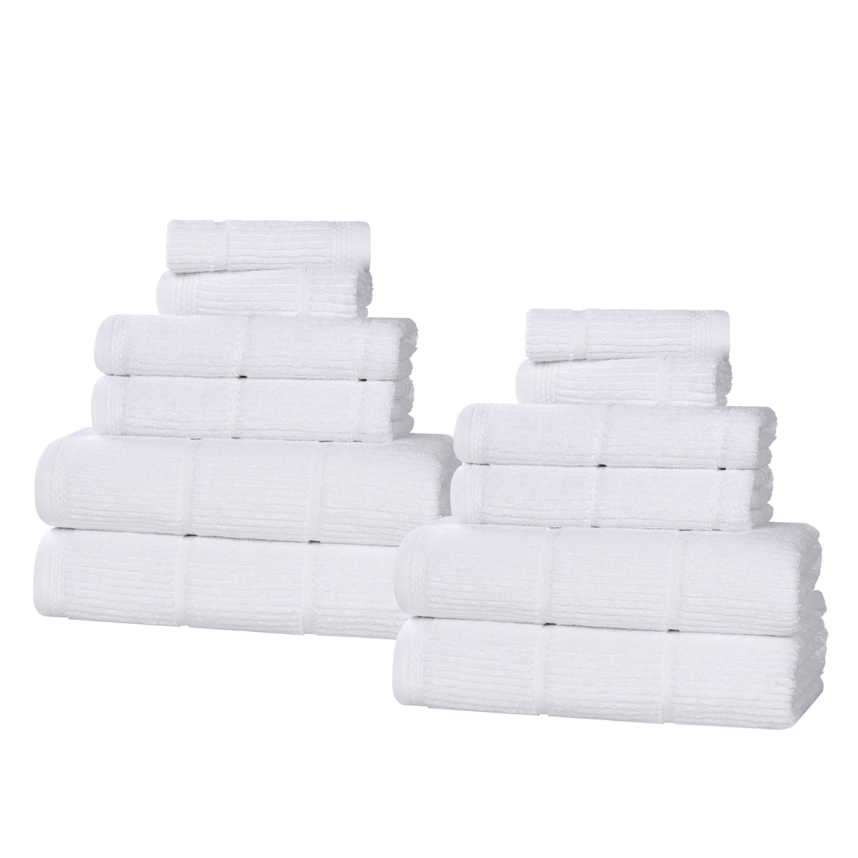 Milo Smart Twist Cotton Solid Ribbed Design 12-Piece Towel Set - Ultra Soft & Absorbent Bath Towels for Spa, Gym, and Luxury Home Use