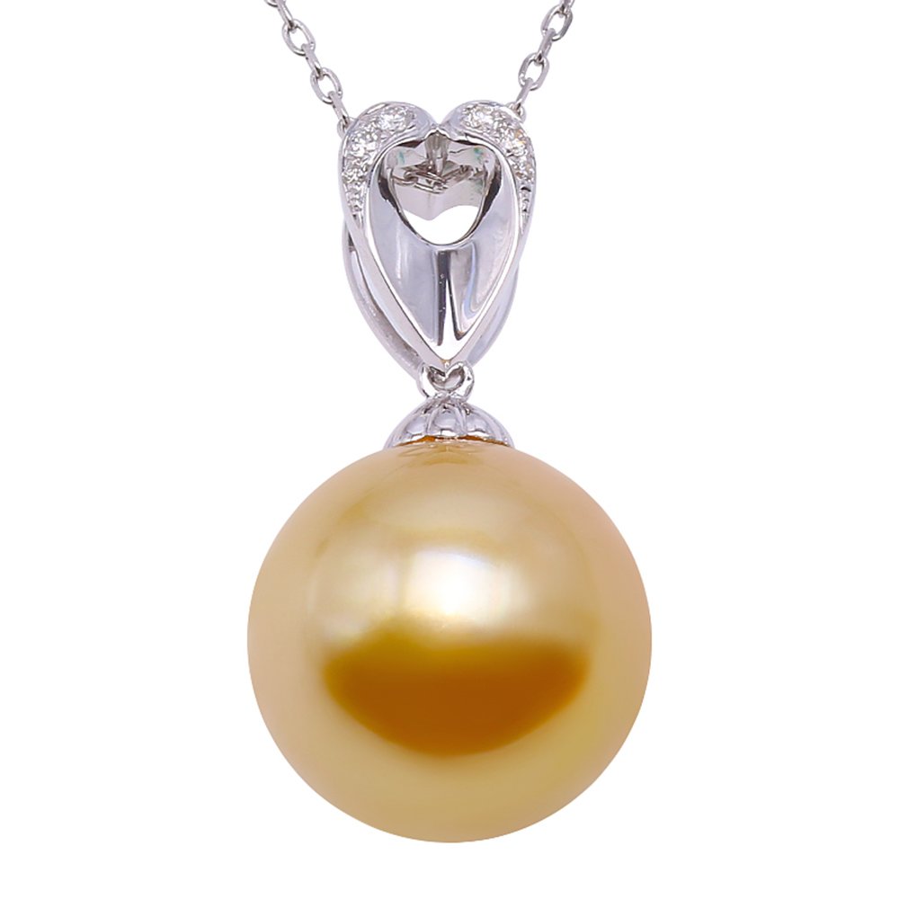 18K Gold Pearl Pendant Necklace - AAA+ 12mm Southsea Pearl for Women - Elegant Gift & Party Wear