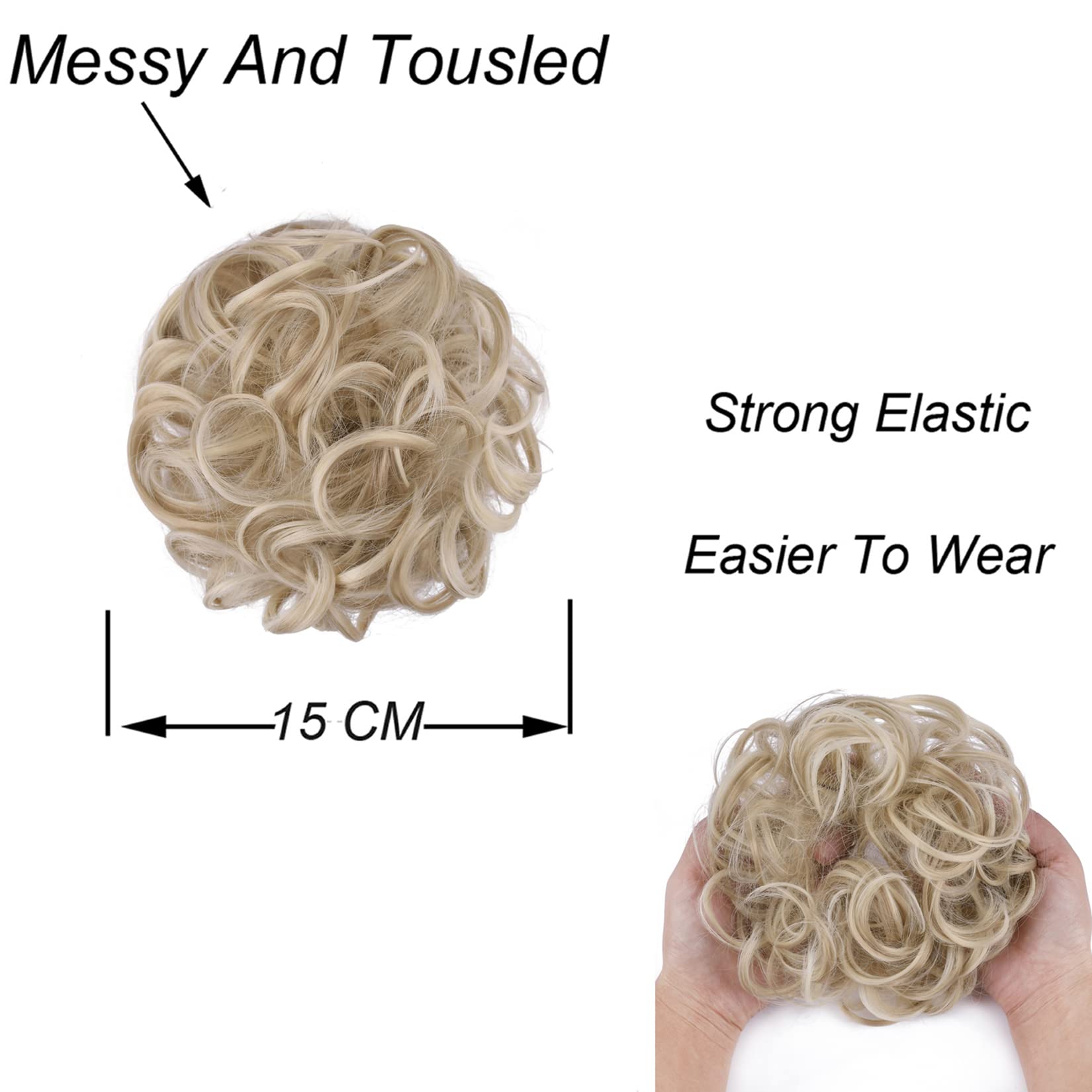 Elaine Messy Bun Hair Piece for Women - Thick Curly Synthetic Hair Extensions | Natural Ash & Bleach Blonde Highlights | Perfect for Updos, Ponytails & Chignons | Great for Weddings, Parties & Everyday Wear