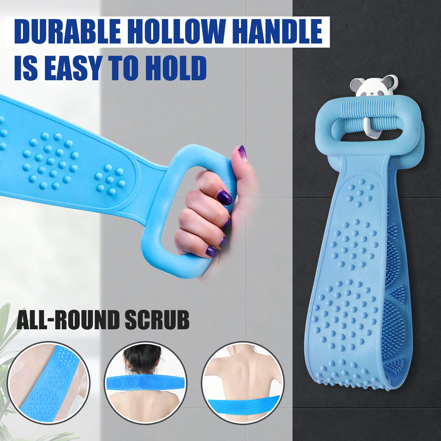 Exfoliating Silicone Bath Body Brush - Double-Sided Shower Brush with Handle for Deep Cleansing & Massage | Easy Foaming Back Scrubber for Men & Women | Perfect for Exfoliation, Dry Brushing & Spa Days (Multicolor)
